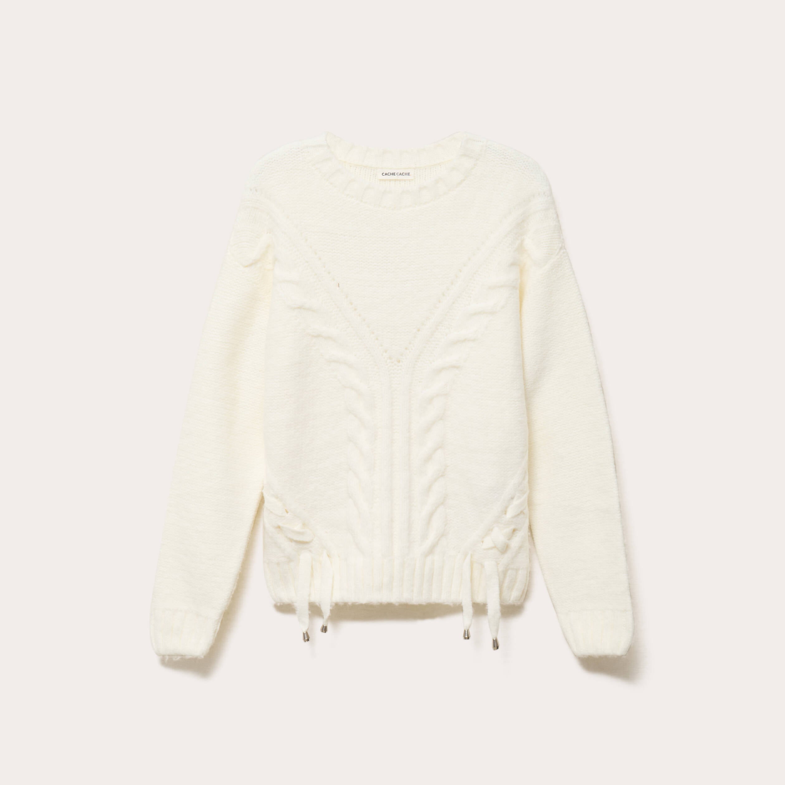 Pull &agrave; torsades ecru femme