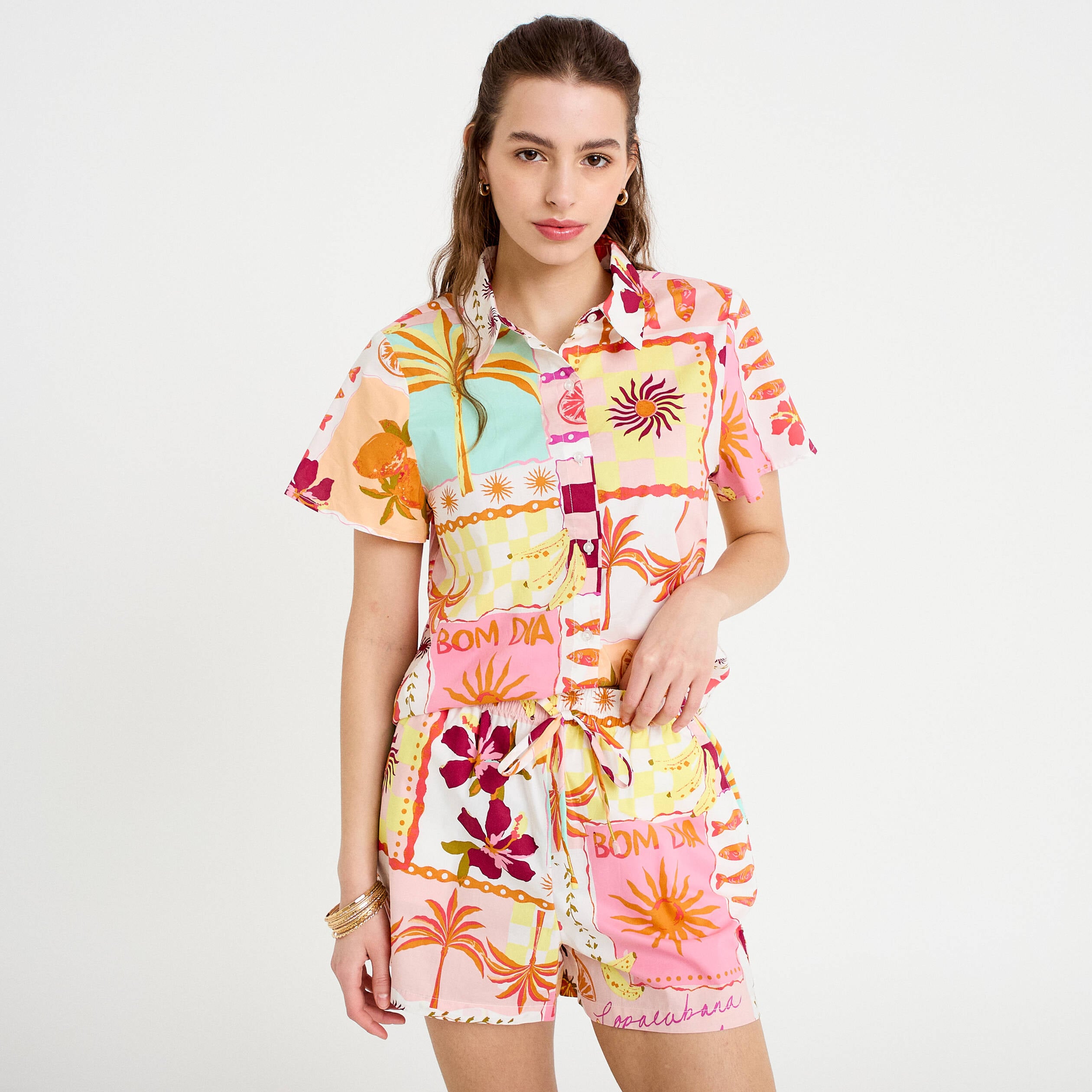 Short coupe droite large blanc femme