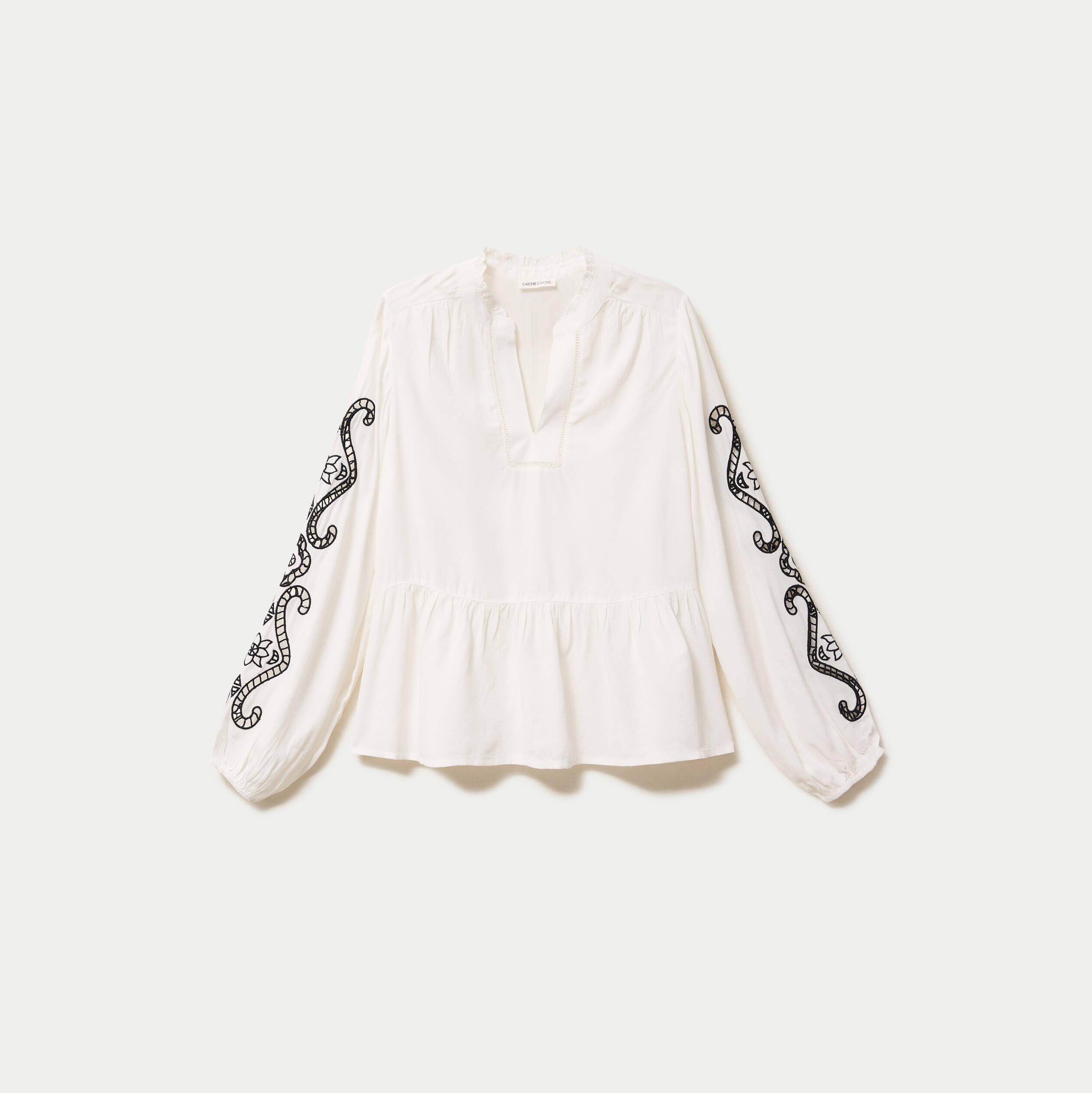 Blouse col v manches longues ecru femme