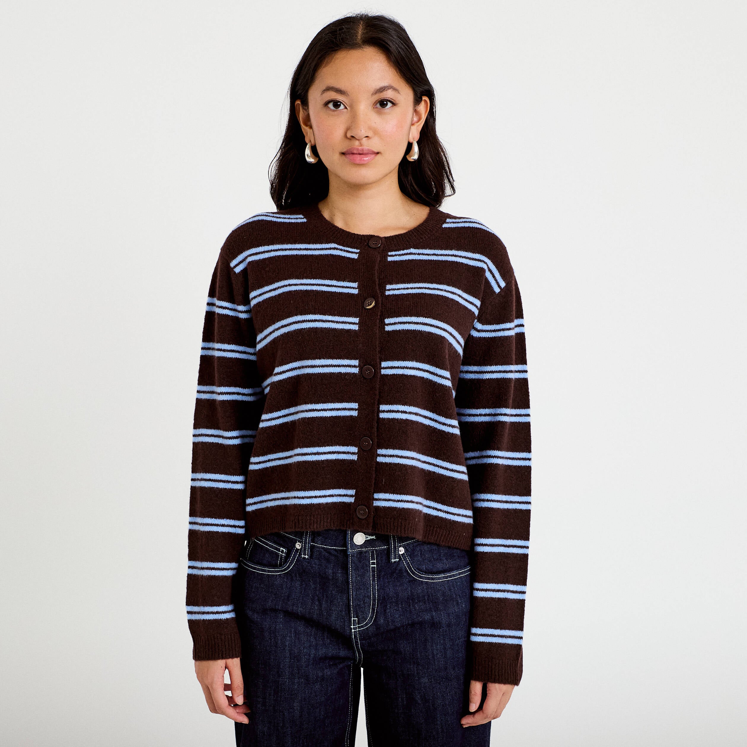 Gilet manches longues marron fonc&eacute; femme