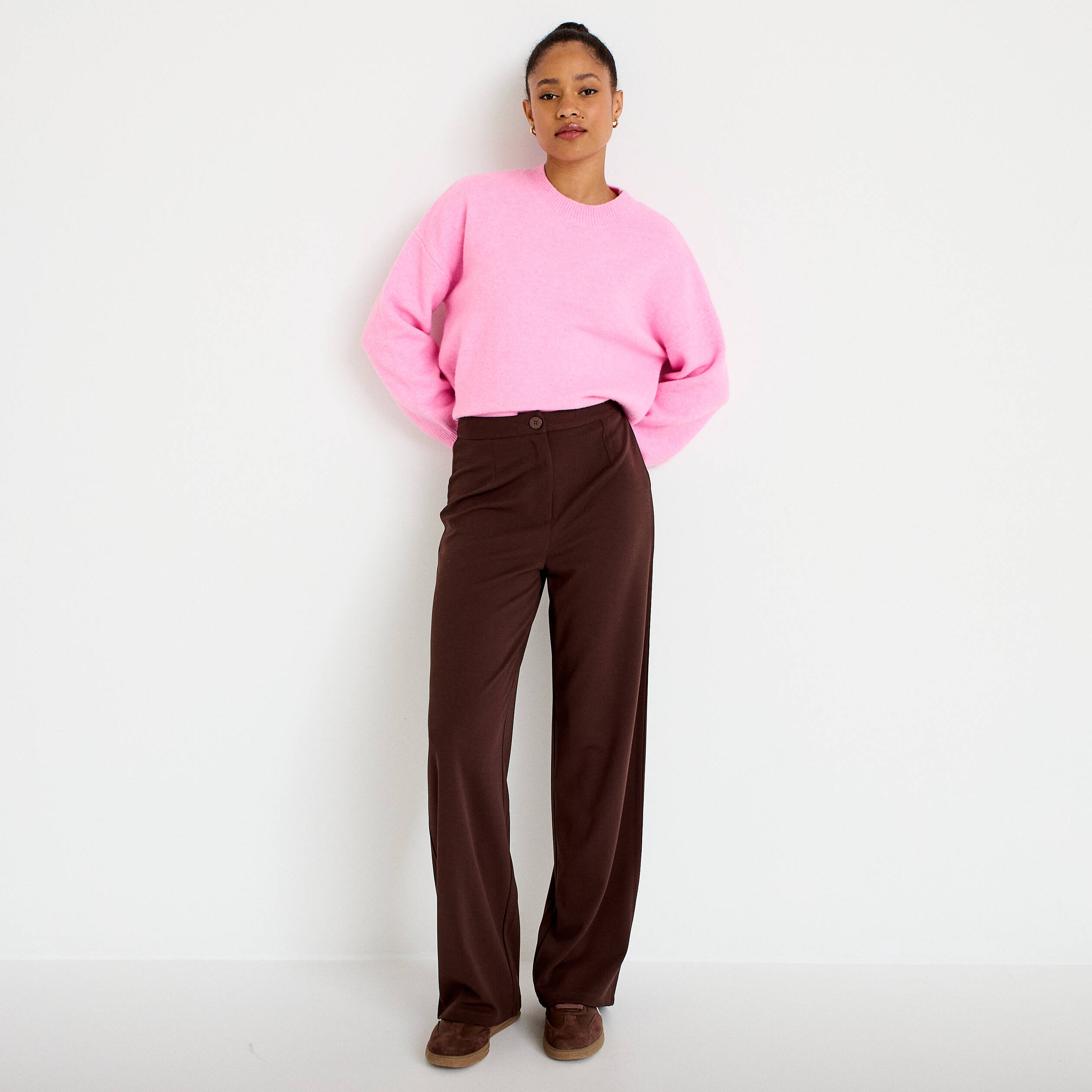 Pantalon large marron fonc&eacute; femme