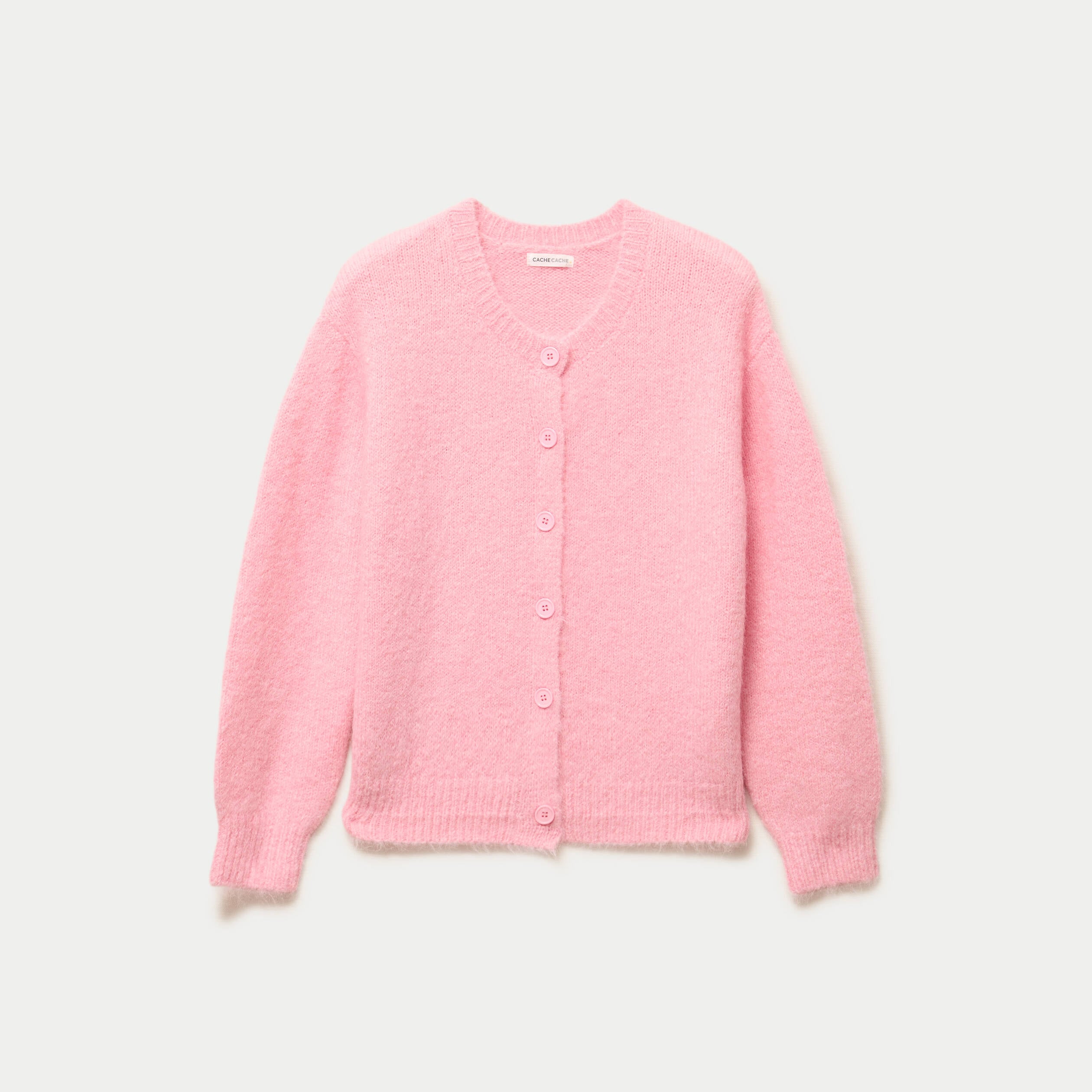Gilet ample col rond manches longues rose femme