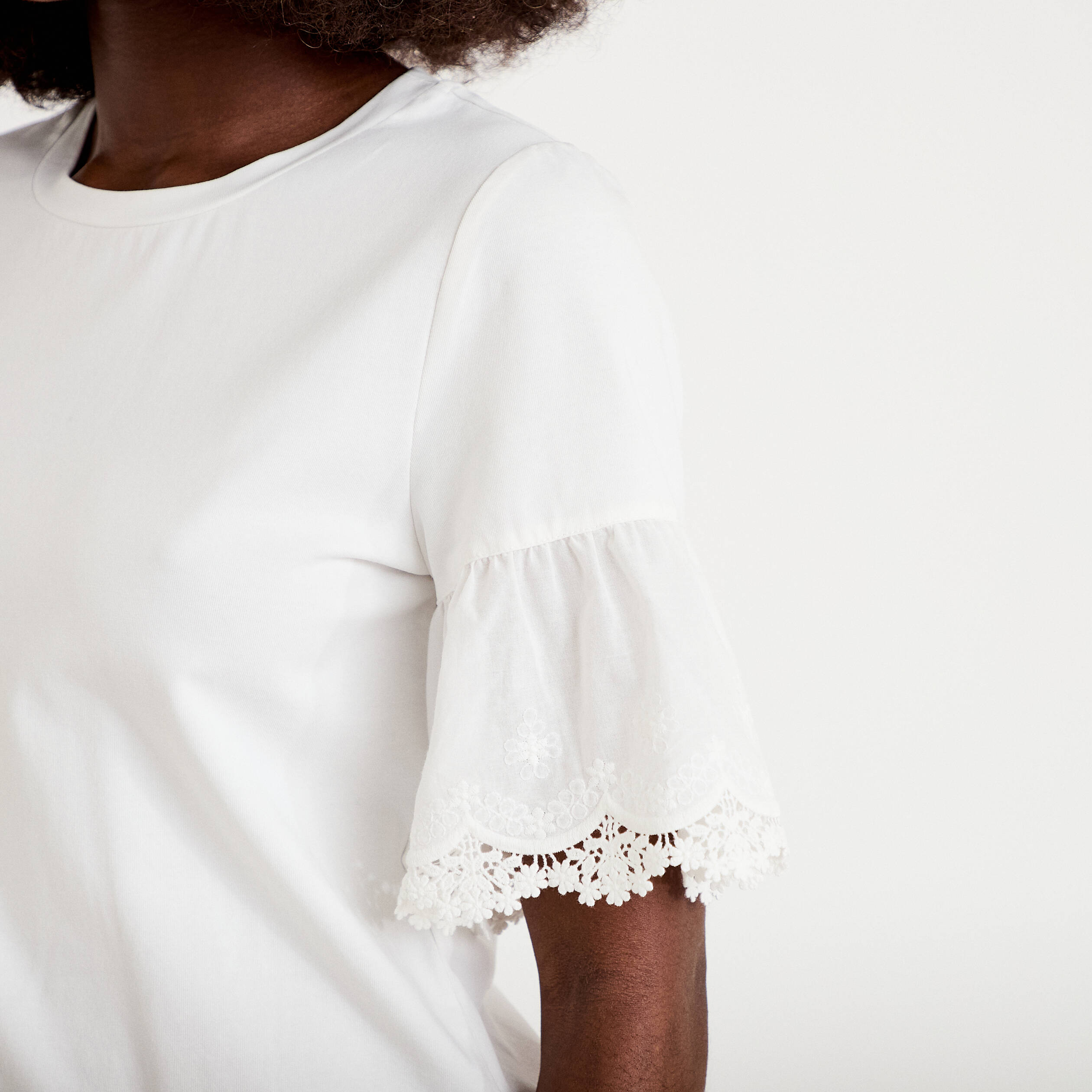 T-shirt broderie manches courtes ecru femme