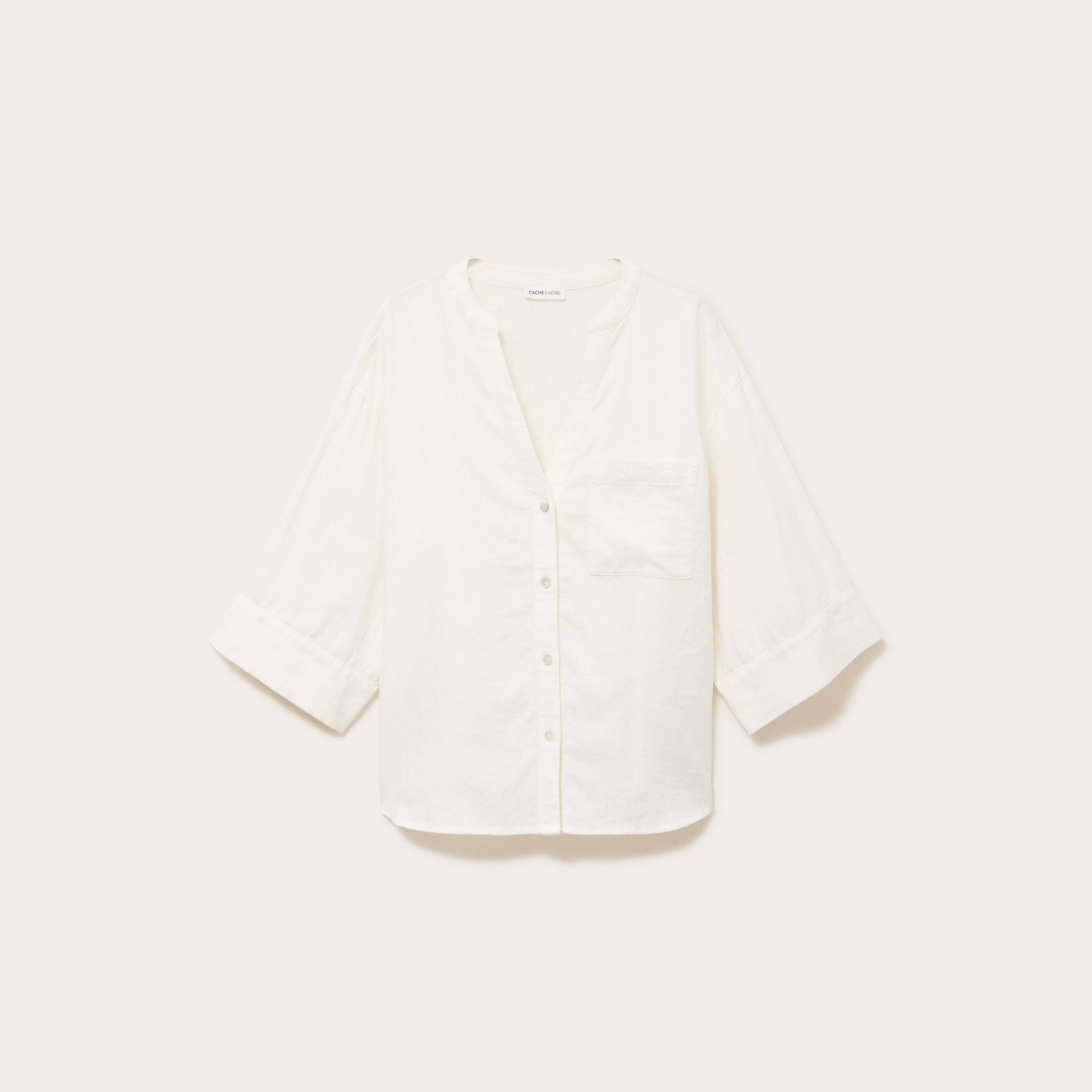 Blouse col V manches 3/4 ecru femme