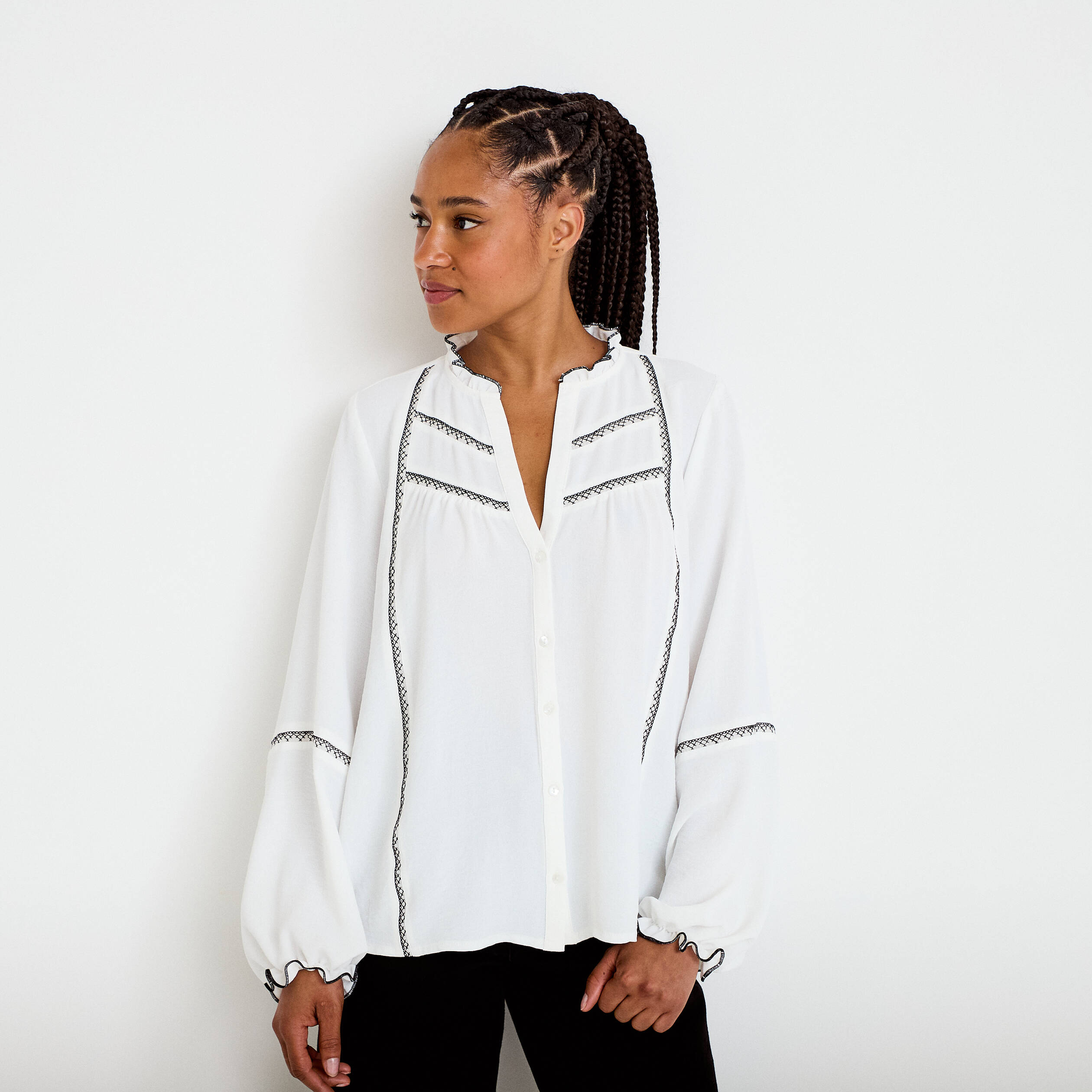 Blouse manches longues ecru femme