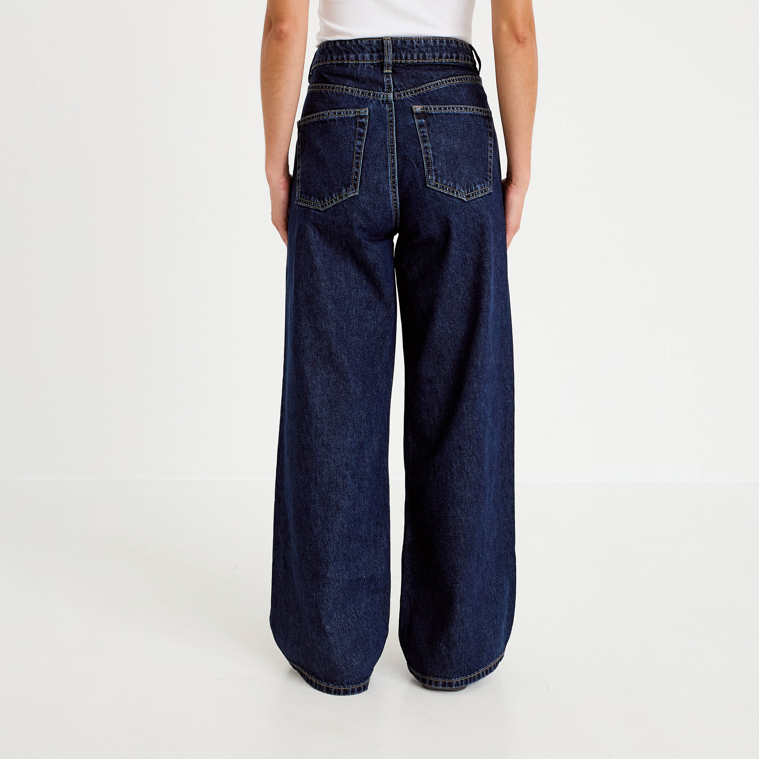 Jean wide leg taille haute Petite denim blue black femme