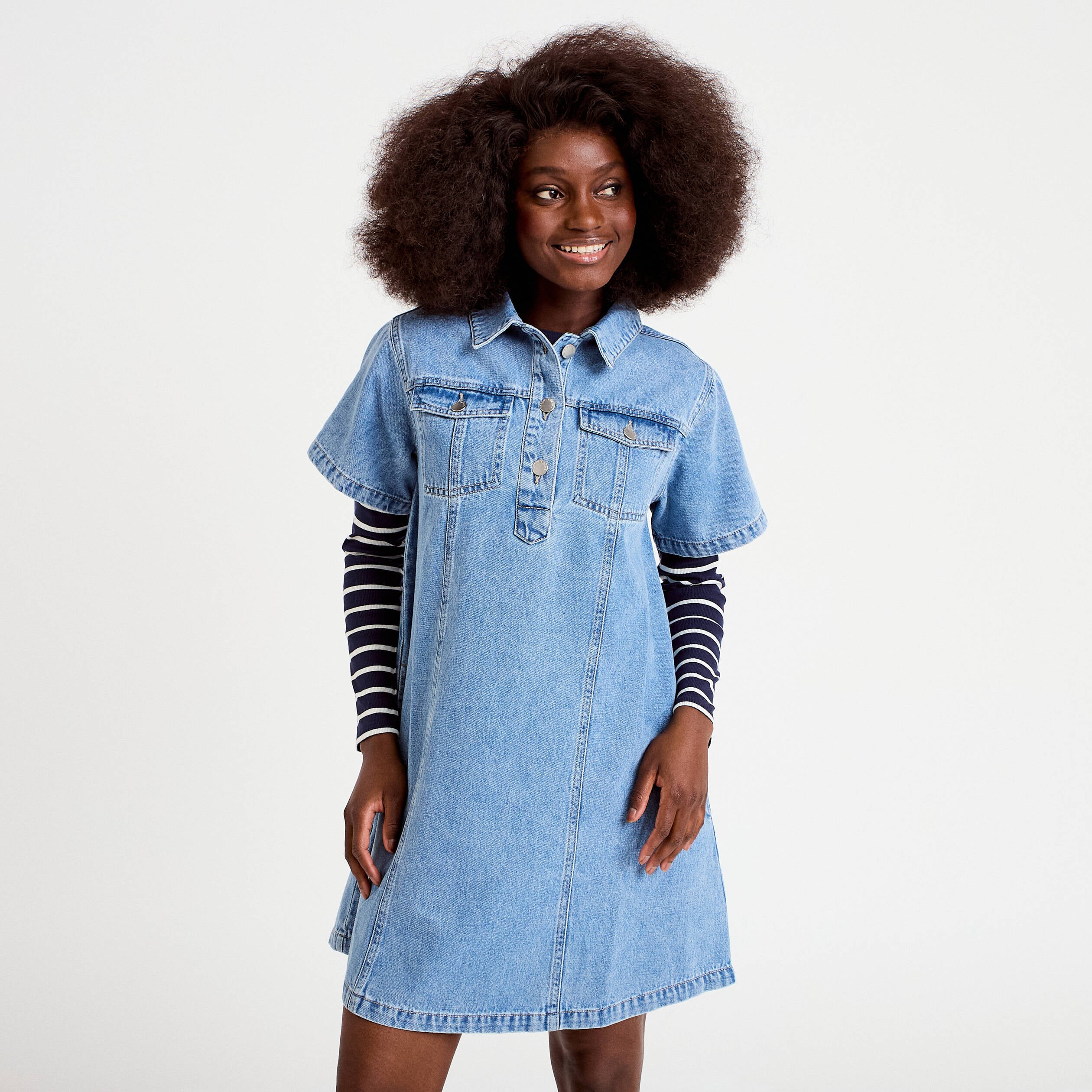 Robe droite en jean denim double stone femme