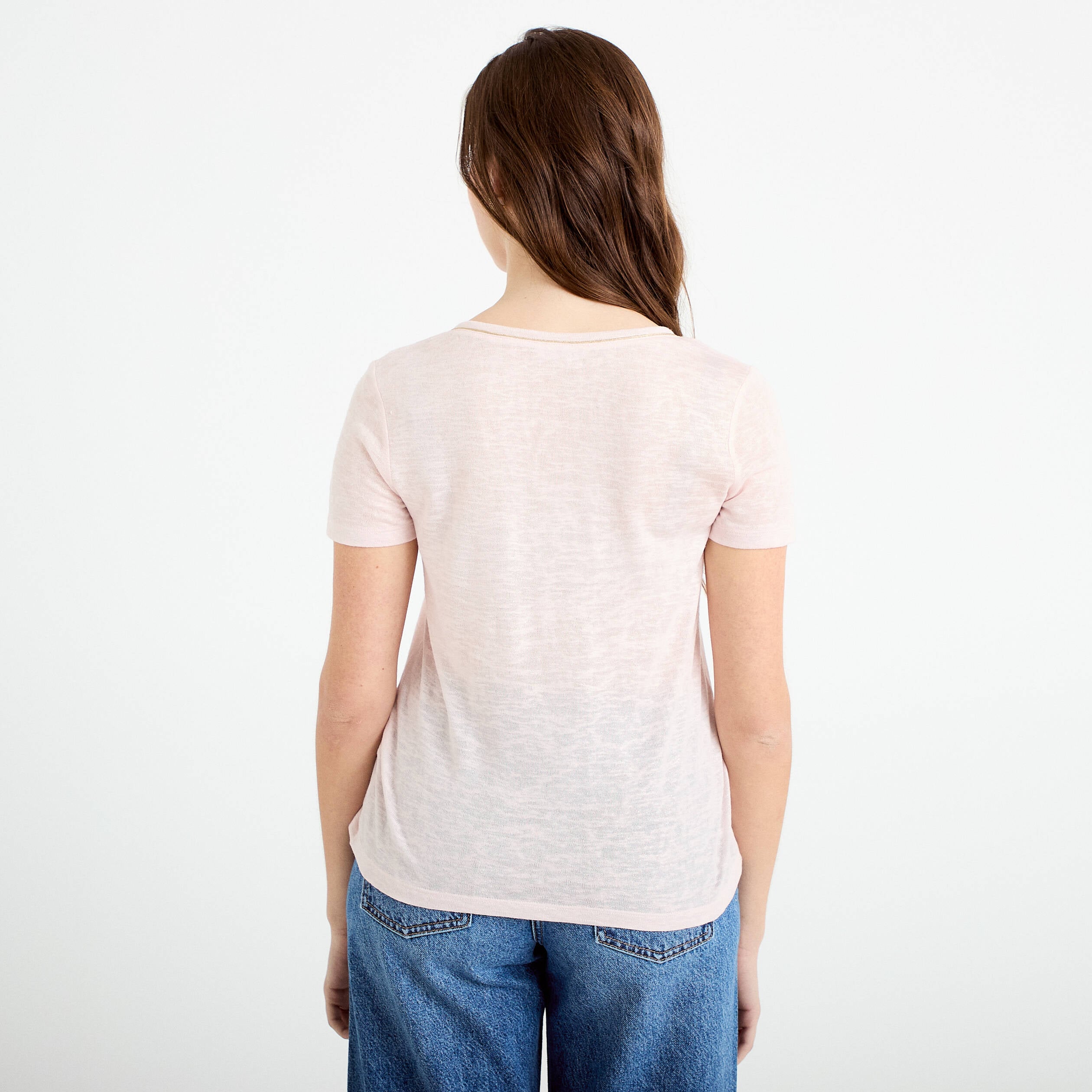 T-shirt manches courtes iris&eacute; rose clair femme