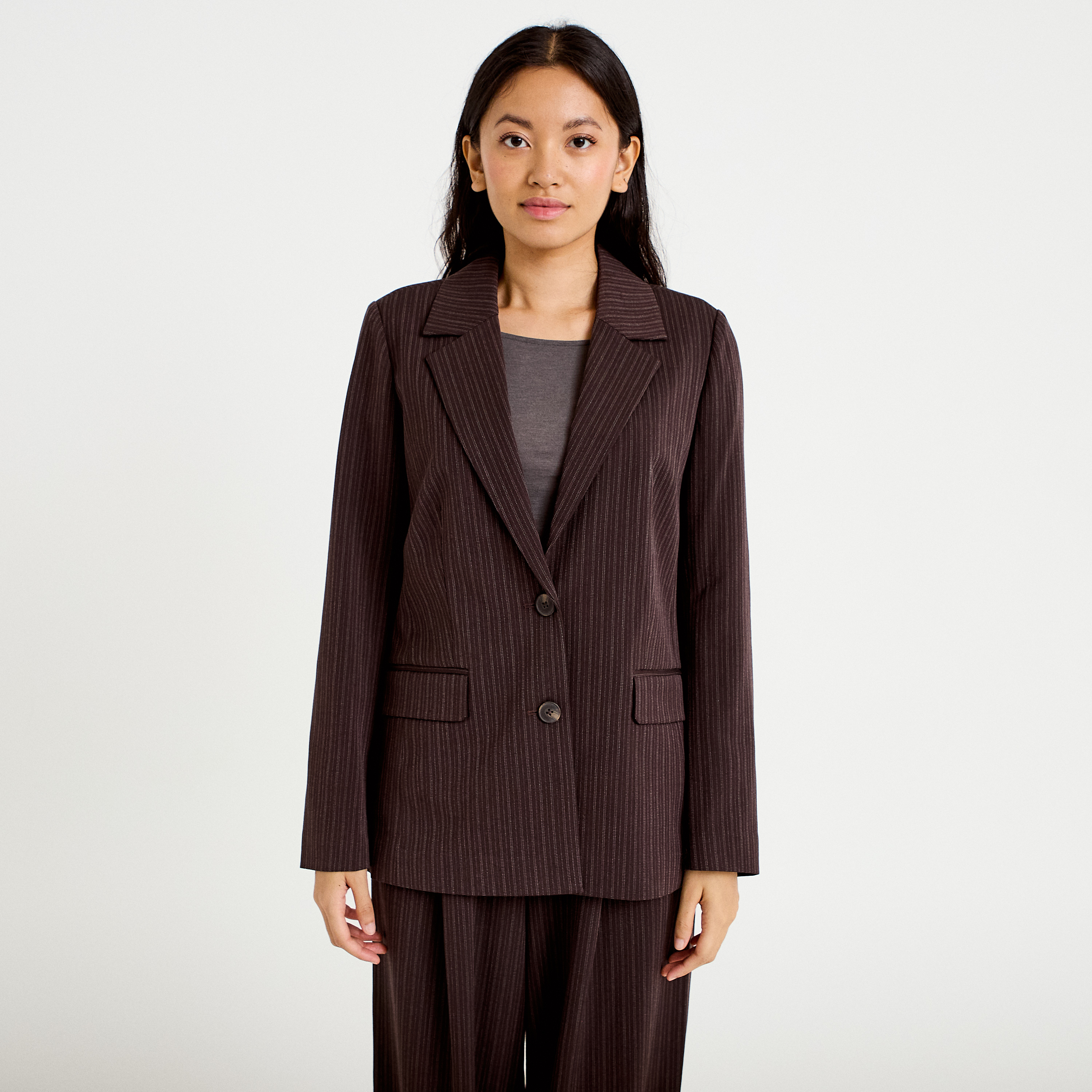 Blazer col classique manches longues marron femme