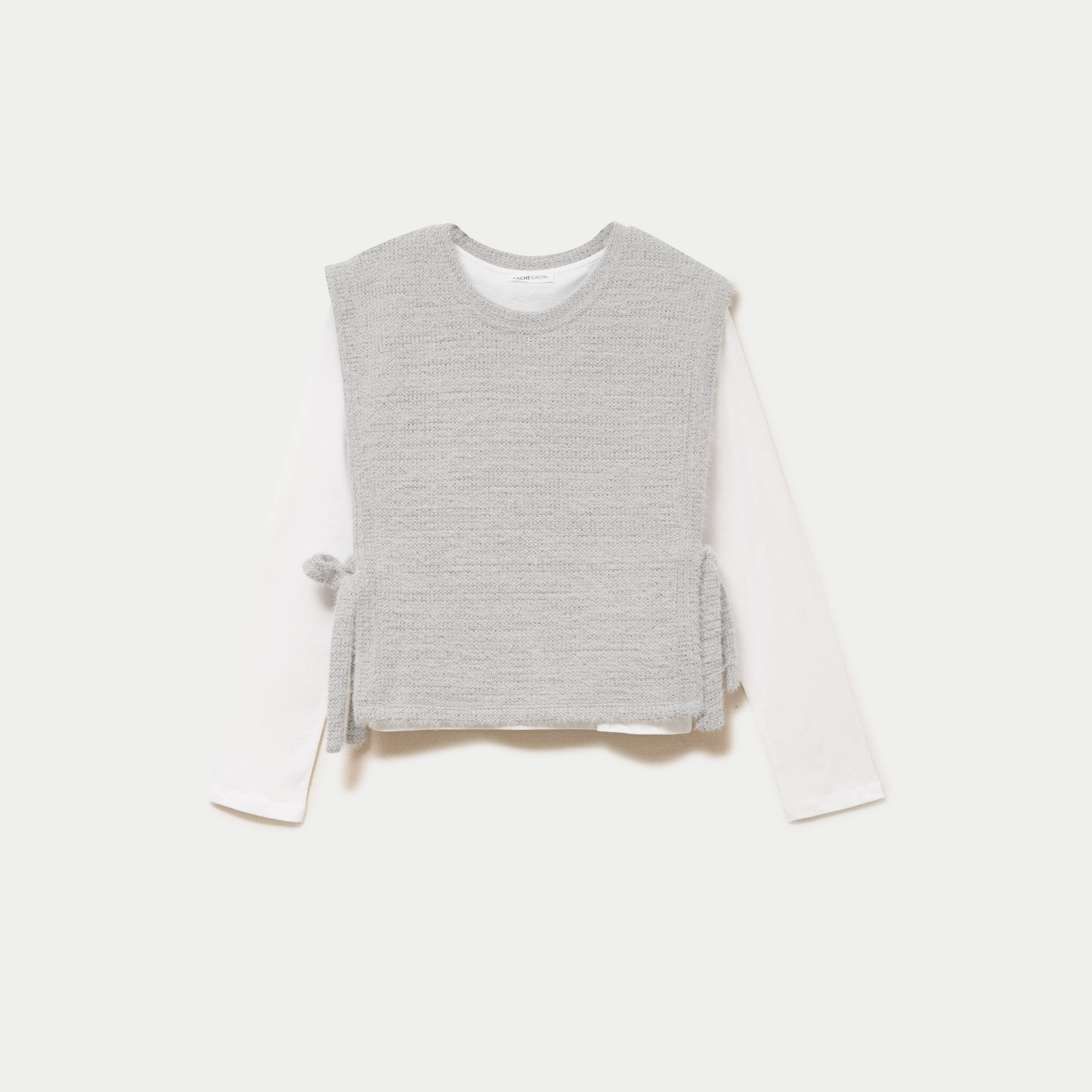 T-shirt pull sans manches 2-en-1 gris clair femme