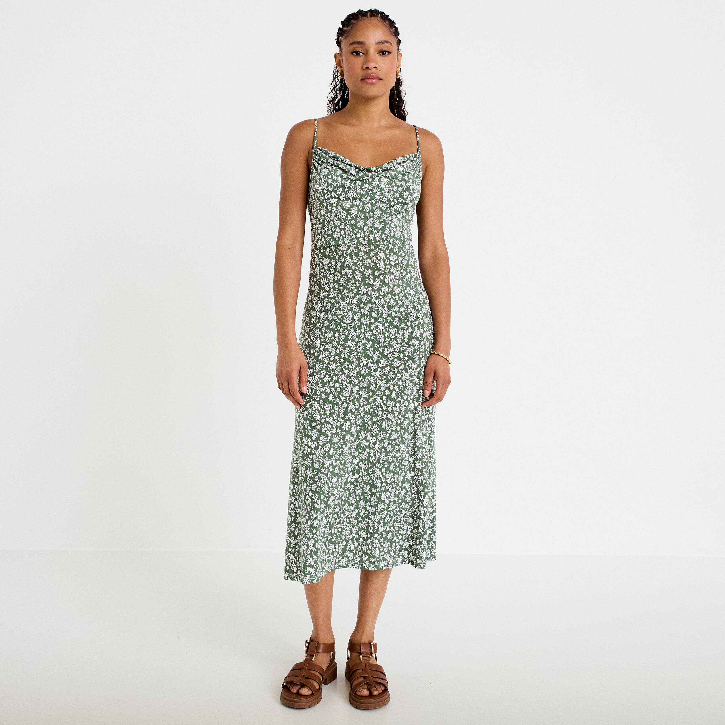 Robe longue ajust&eacute;e vert femme