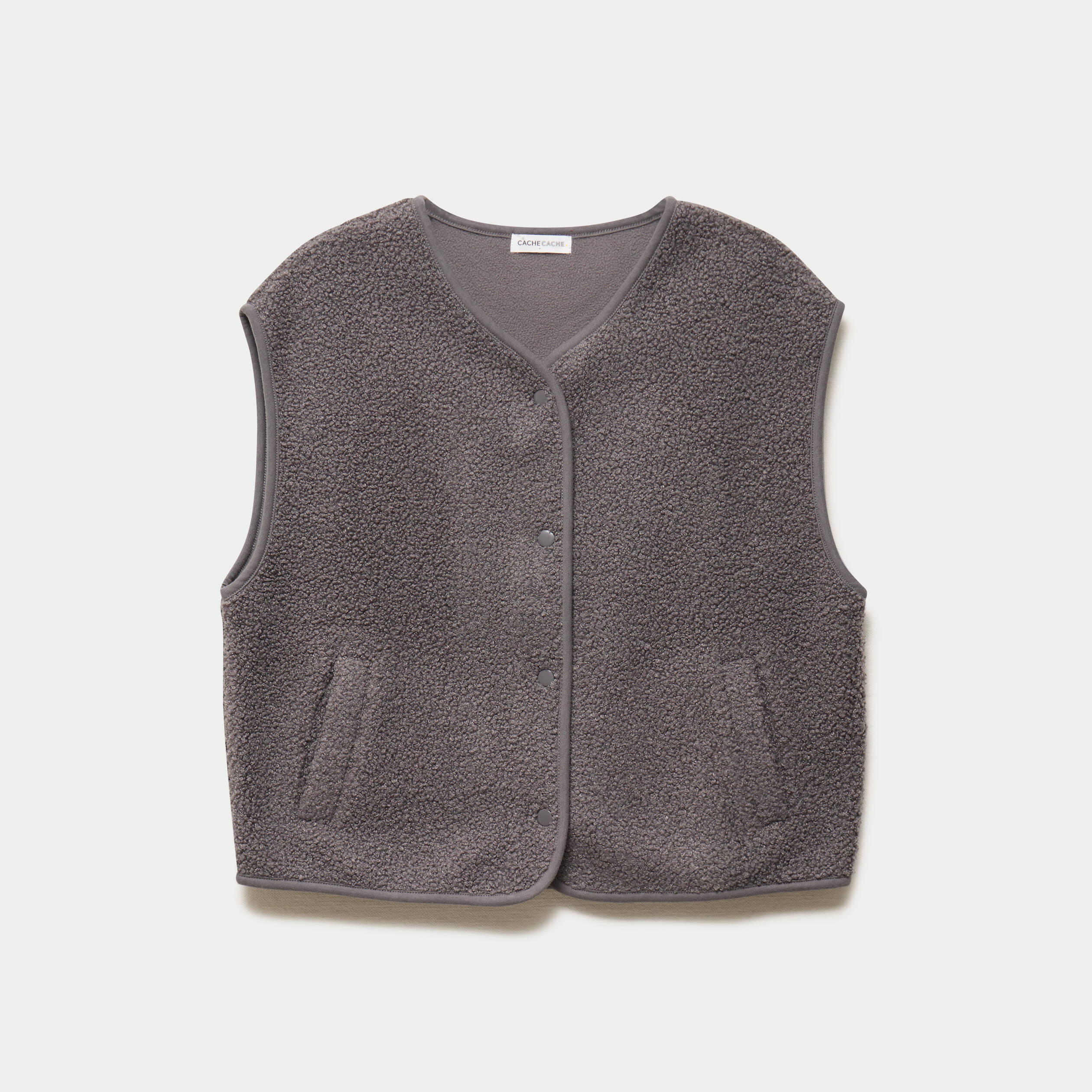 Gilet sans manches effet polaire gris fonc&eacute; femme