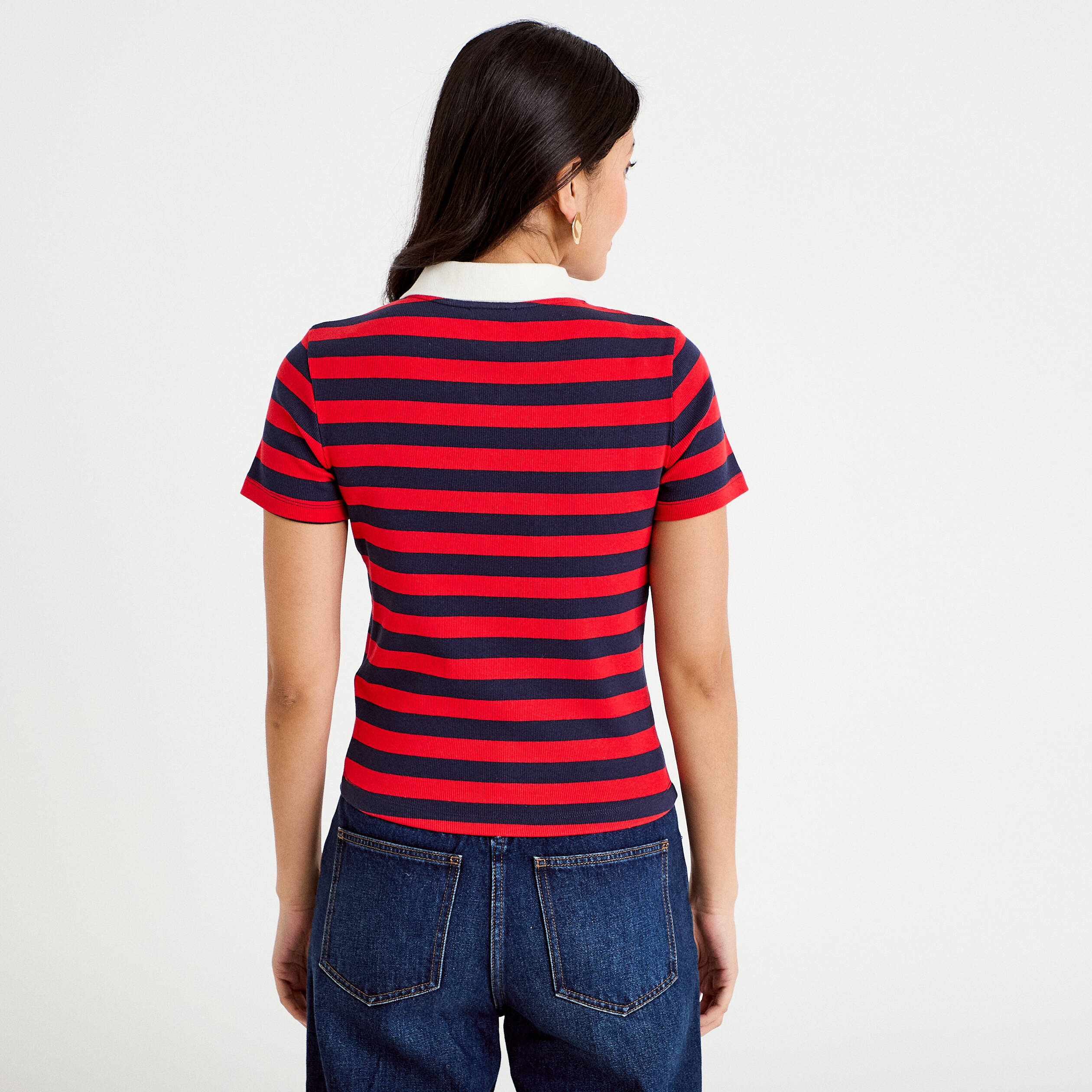 T-shirt c&ocirc;tel&eacute; col polo rouge femme