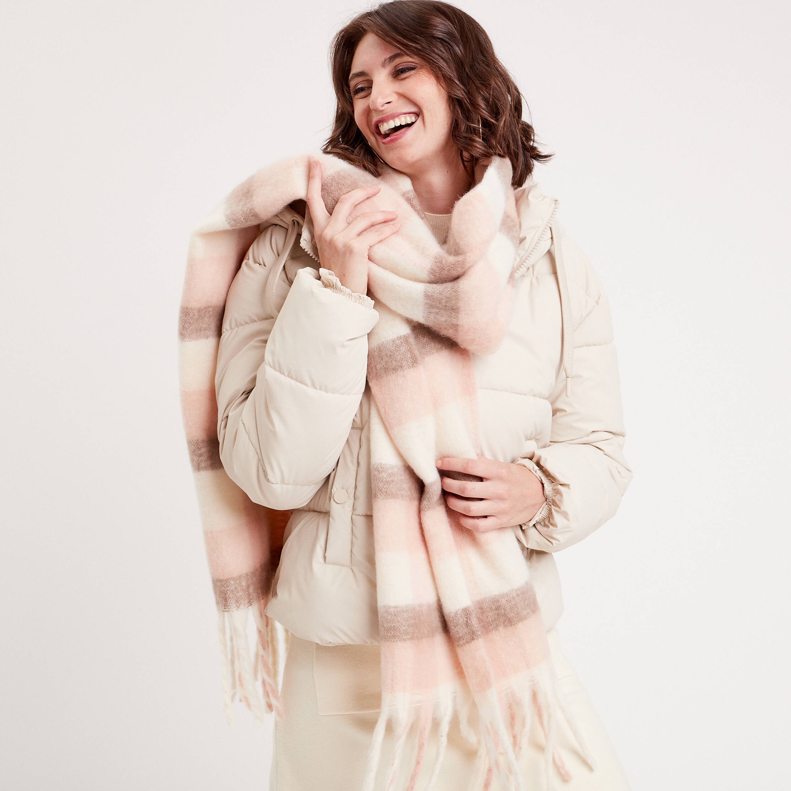 &Eacute;charpe avec franges ecru femme