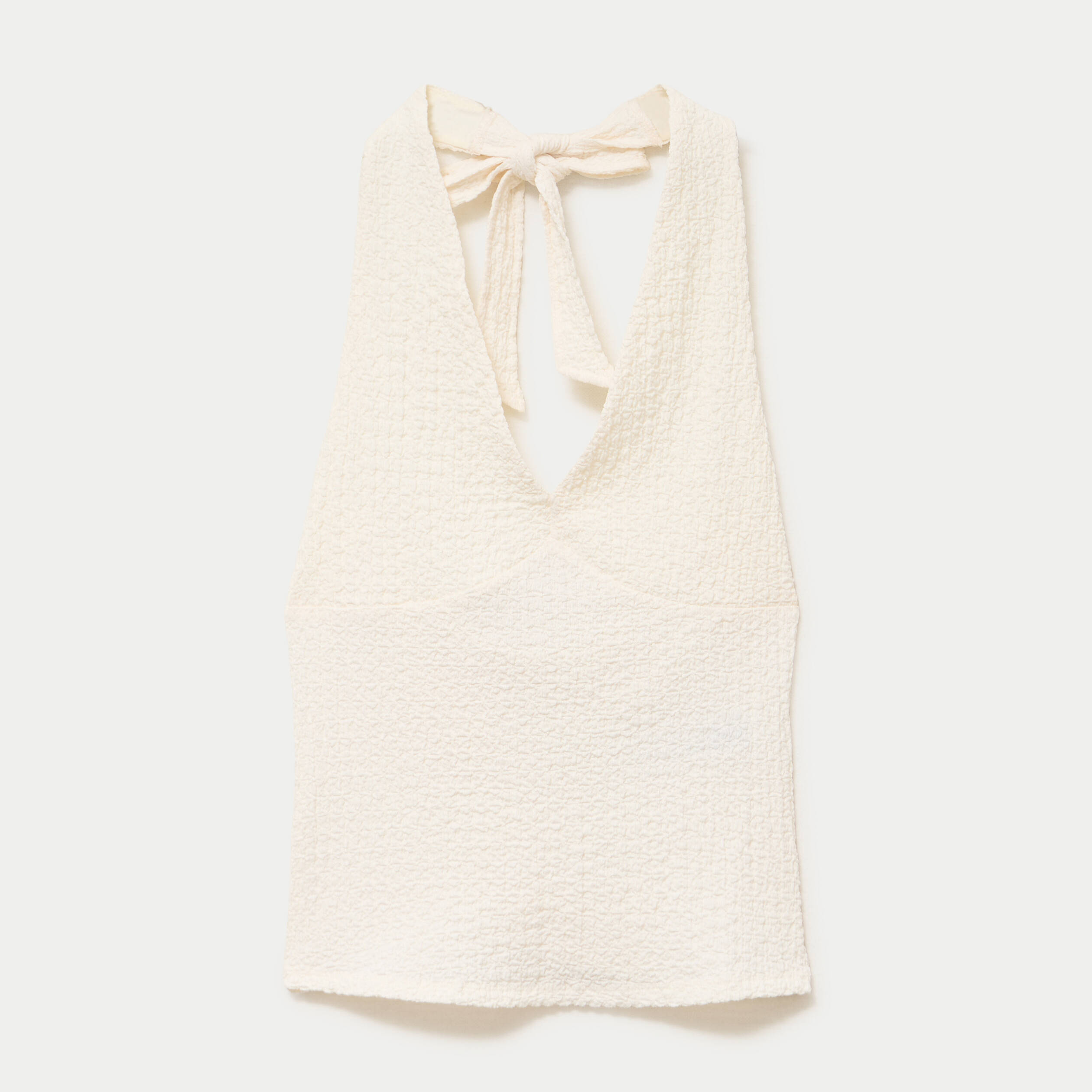 Top cintr&eacute; sans manches avec relief ecru femme