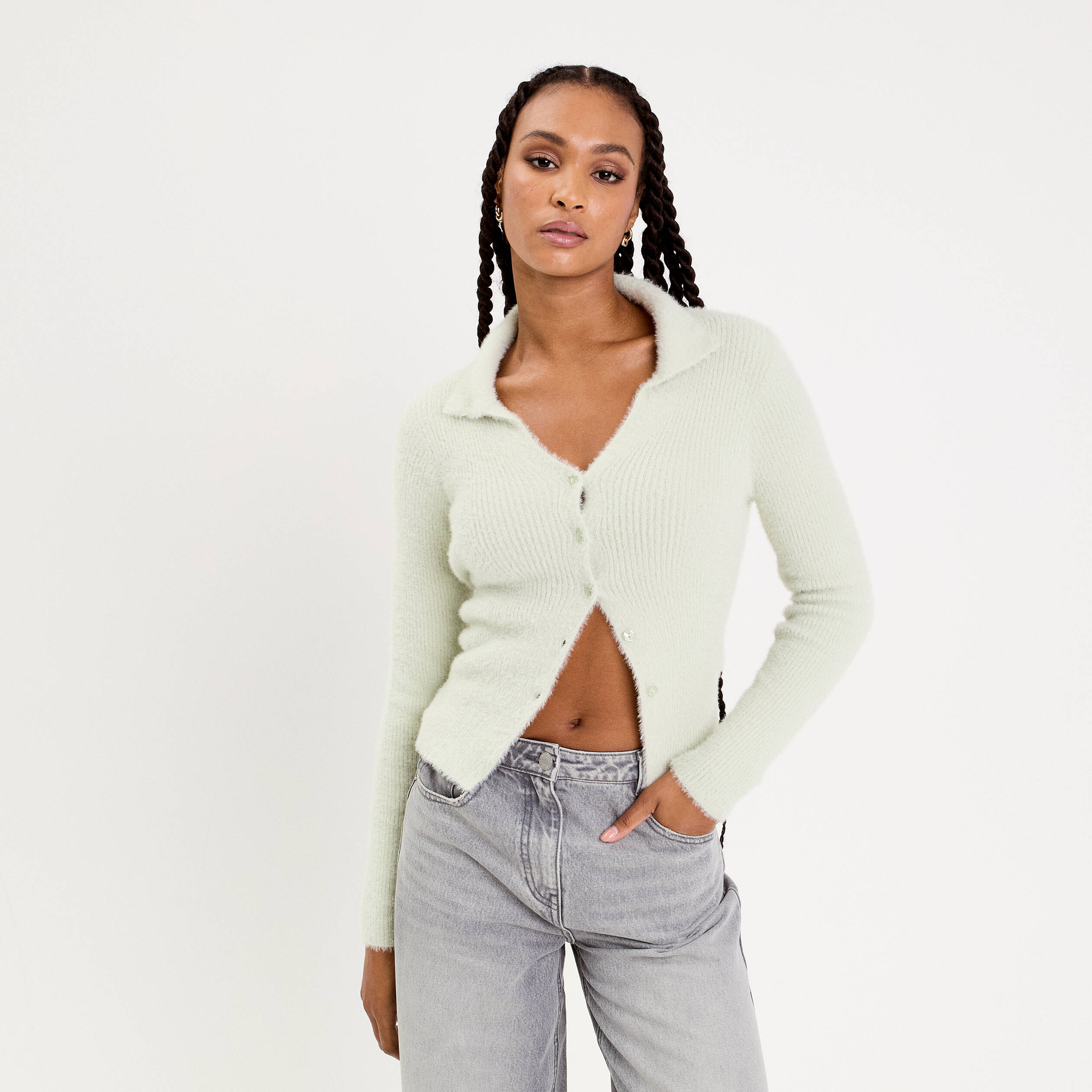 Gilet coupe ajust&eacute;e vert pastel femme