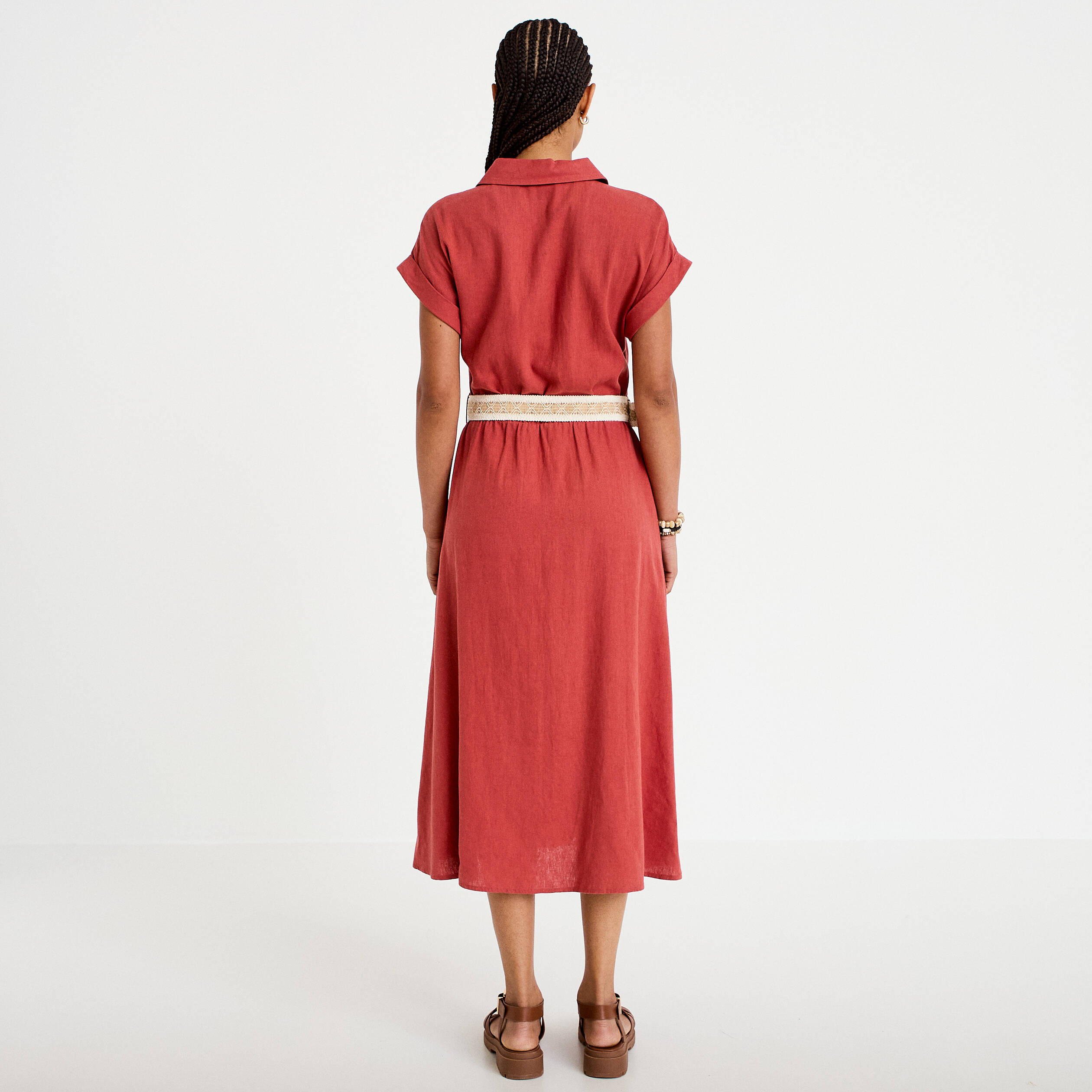 Robe &eacute;vas&eacute;e avec ceinture amovible vieux rose femme