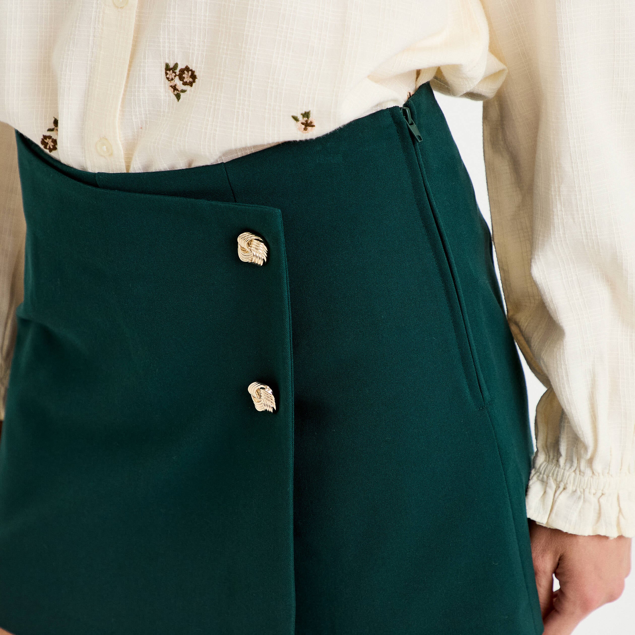 Jupe-short trap&egrave;ze courte vert fonc&eacute; femme
