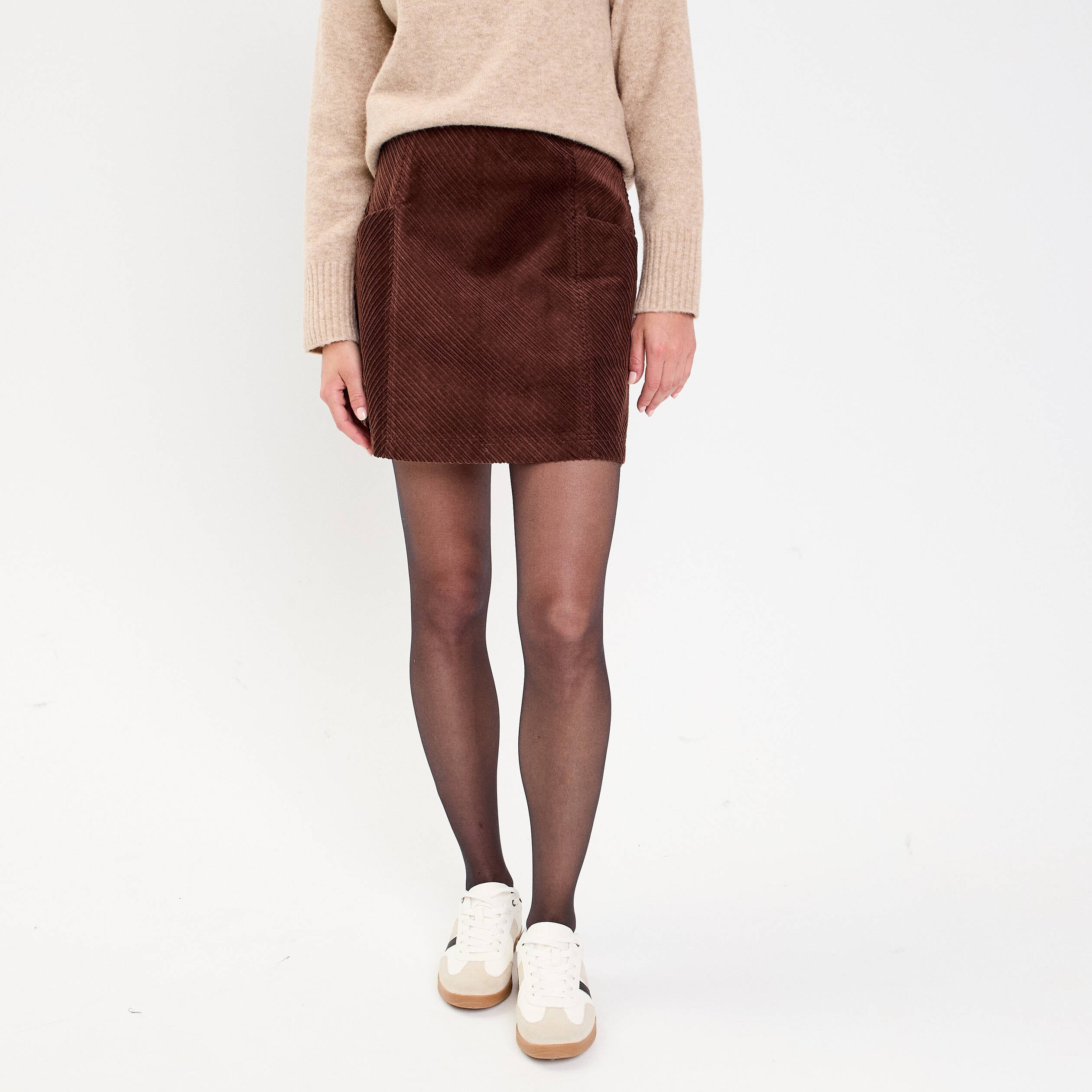 Jupe trap&egrave;ze en velours marron fonc&eacute; femme