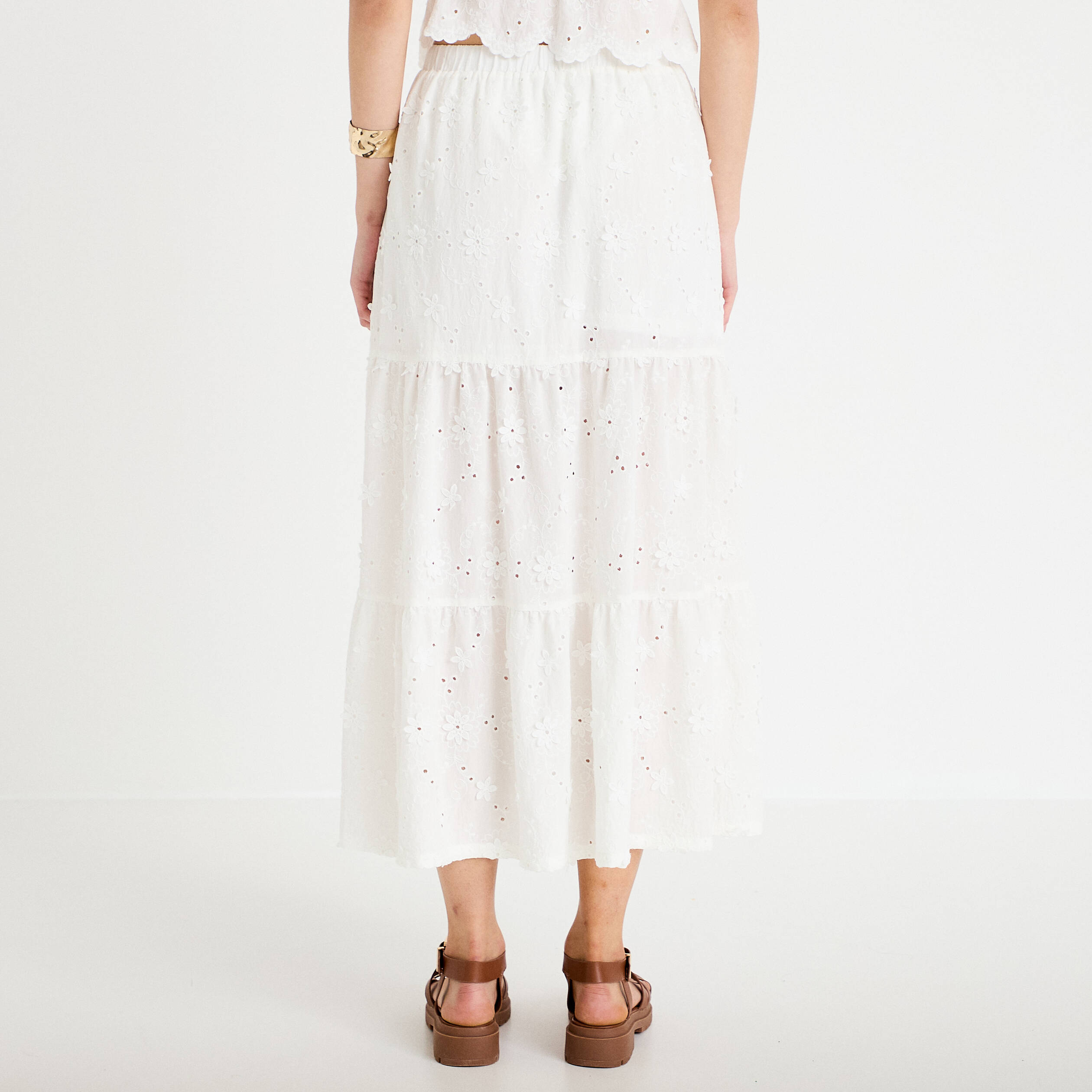 Jupon long &eacute;vas&eacute; avec broderie blanc femme