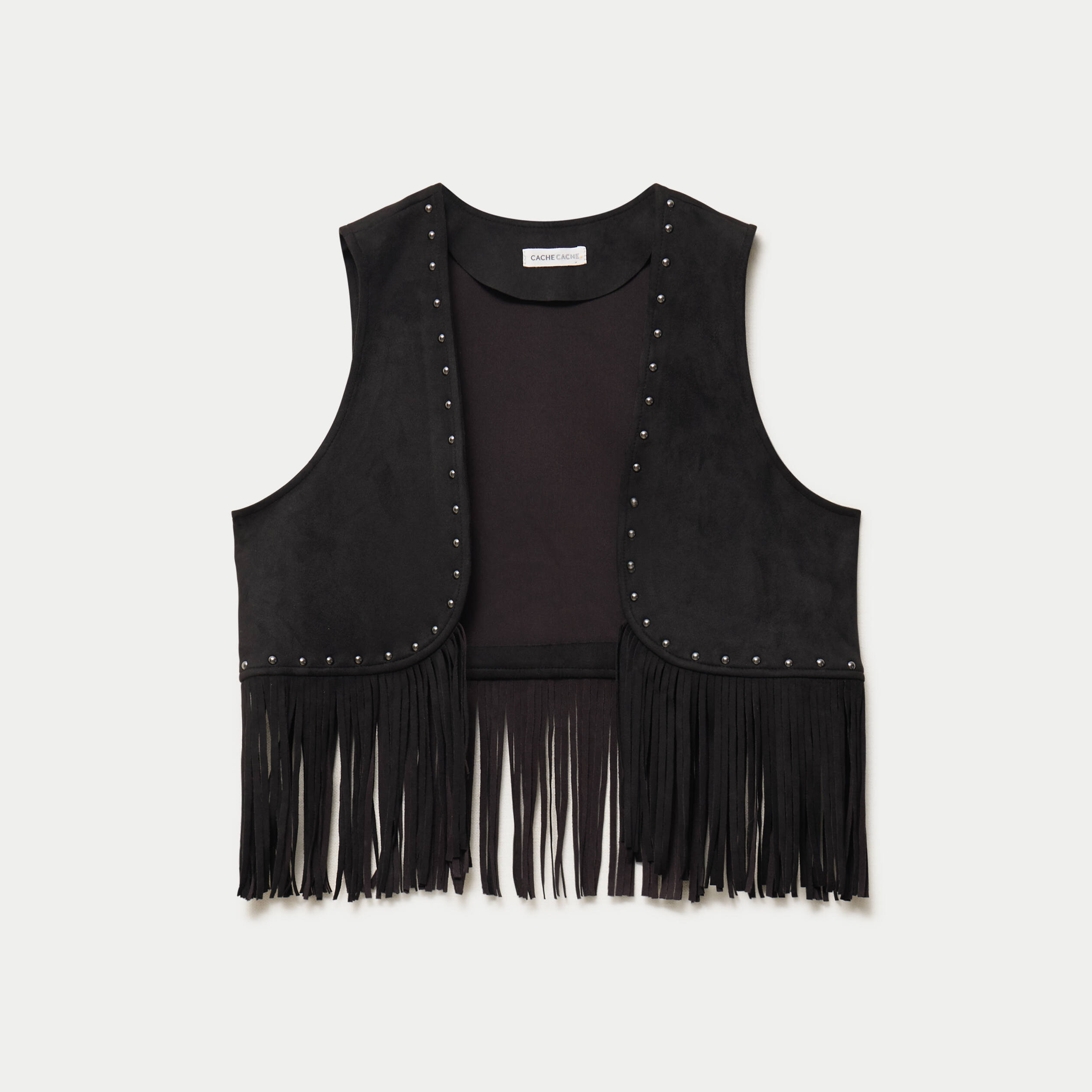 Gilet droit sans manches aspect daim noir femme