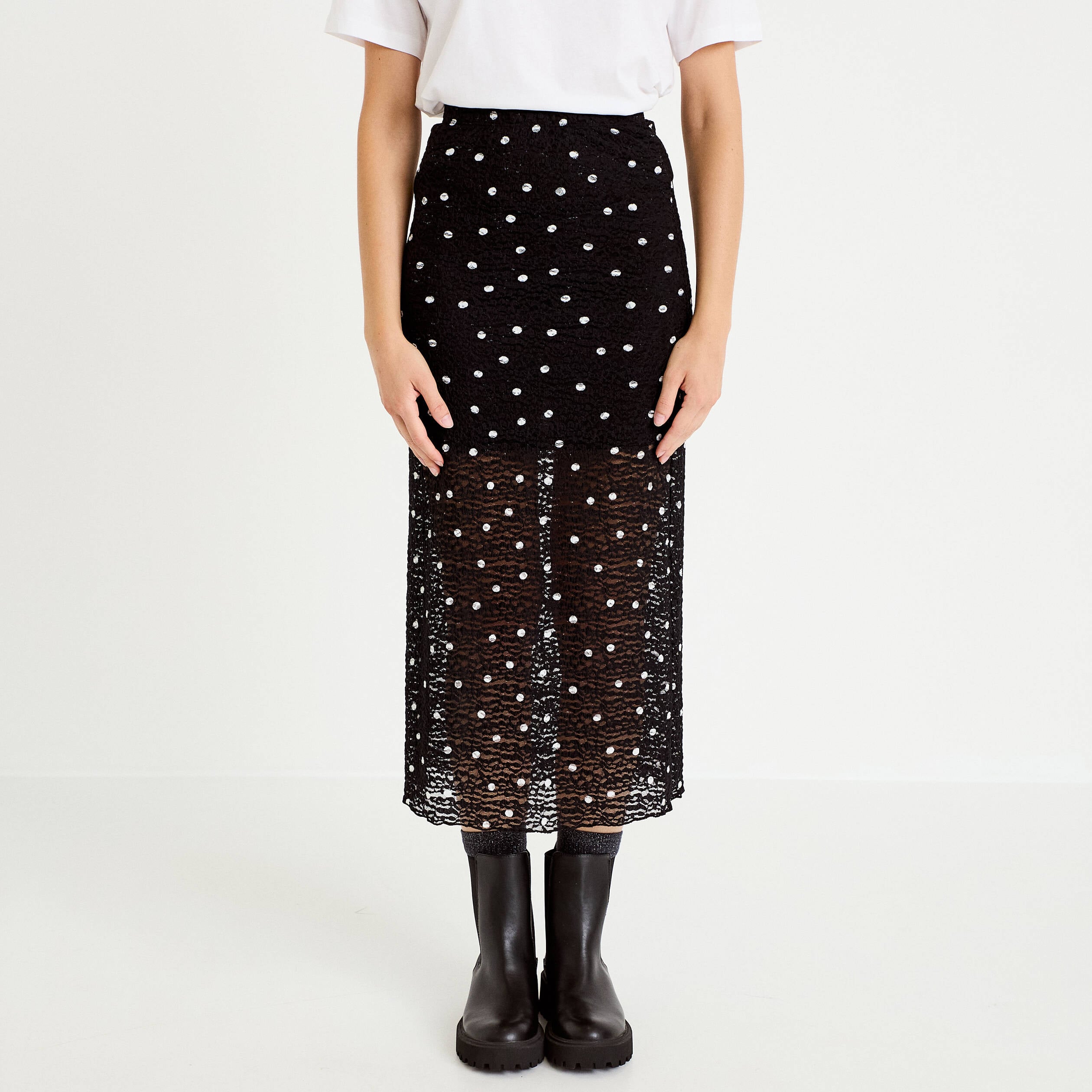 Jupe longue ajust&eacute;e en dentelle noir femme