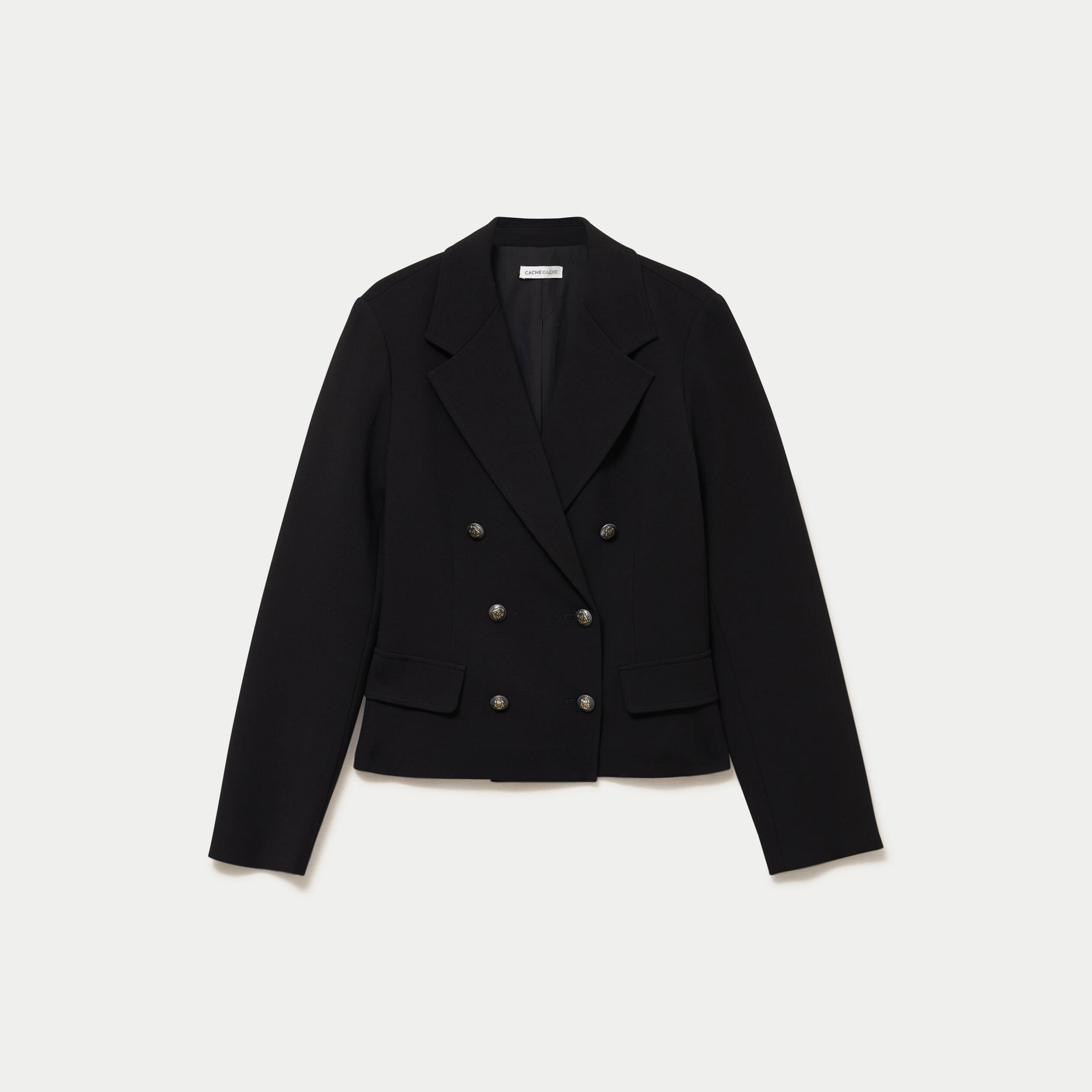 Veste droite sans manches col tailleur noir femme