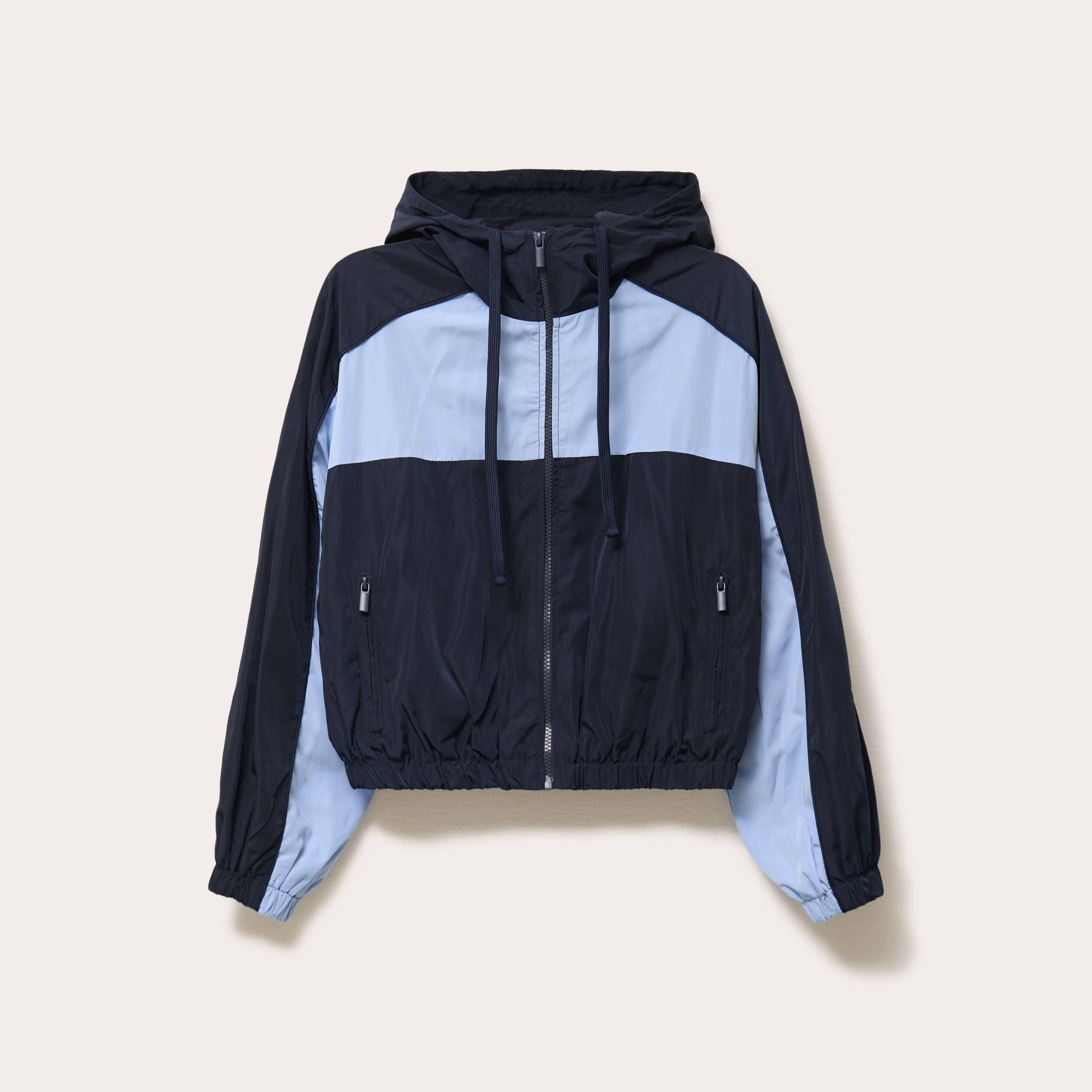 Veste cropped &agrave; capuche manches longues bleu marine femme