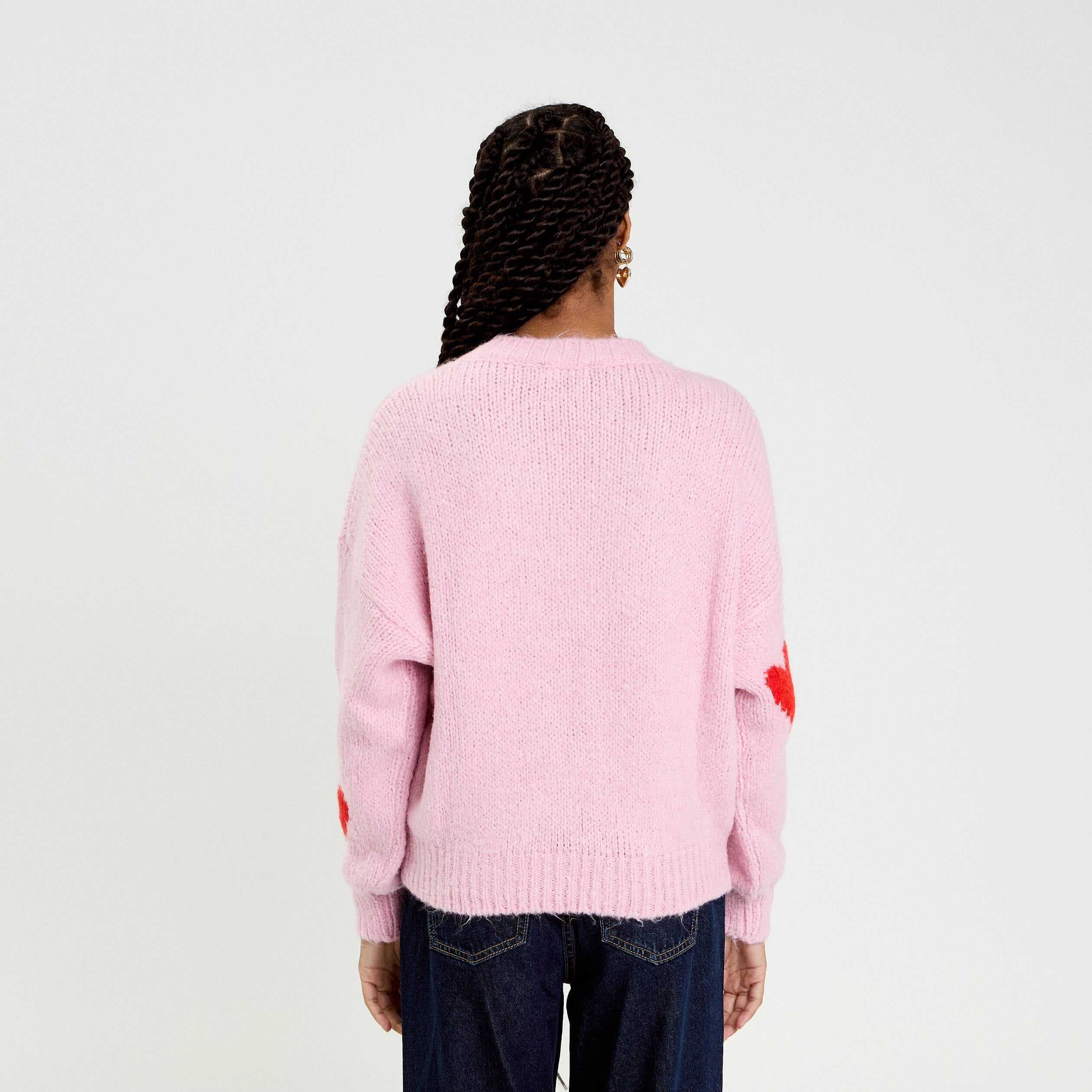 Pull oversize motif coeurs rose clair femme
