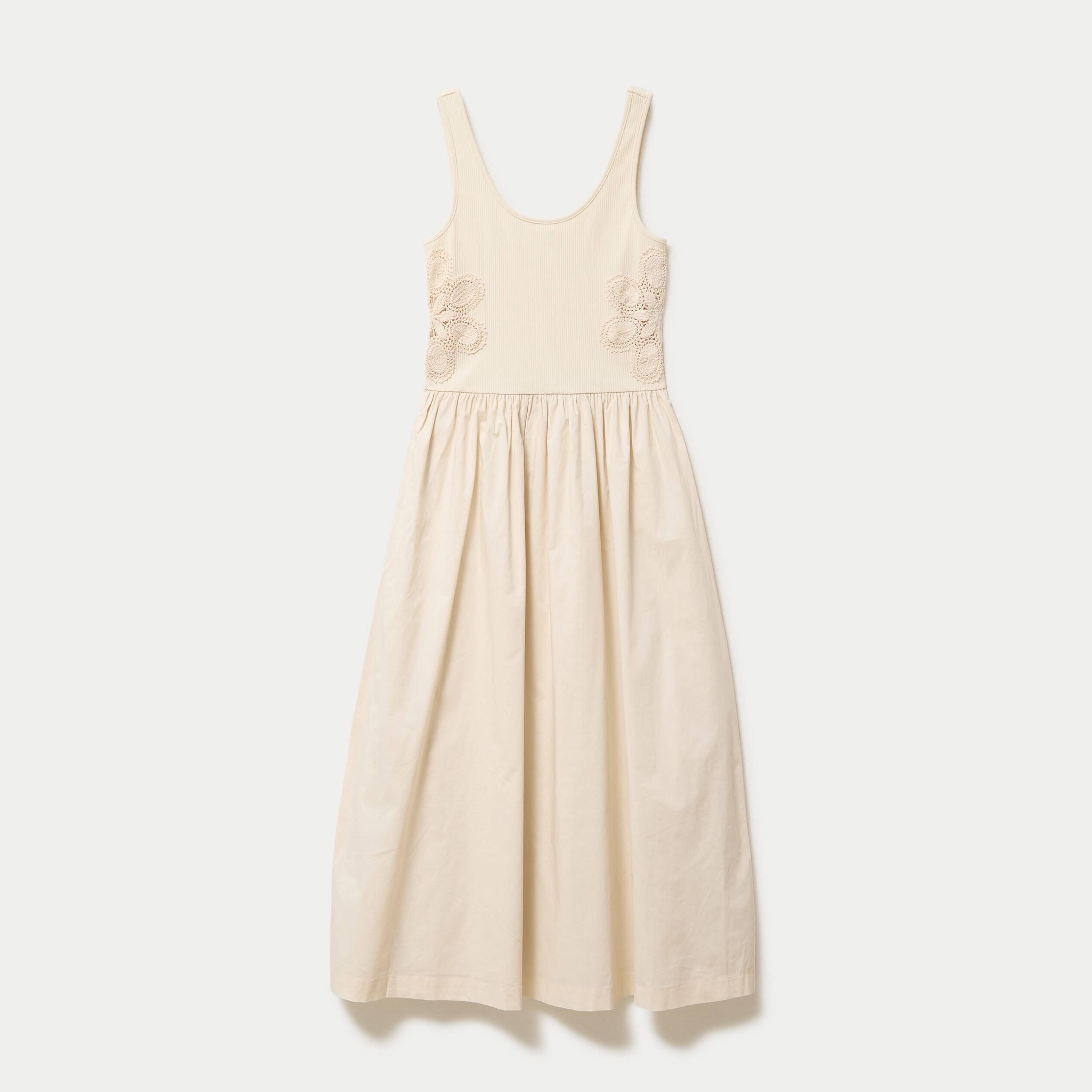 Robe longue &eacute;vas&eacute;e bi-mati&egrave;re ecru femme