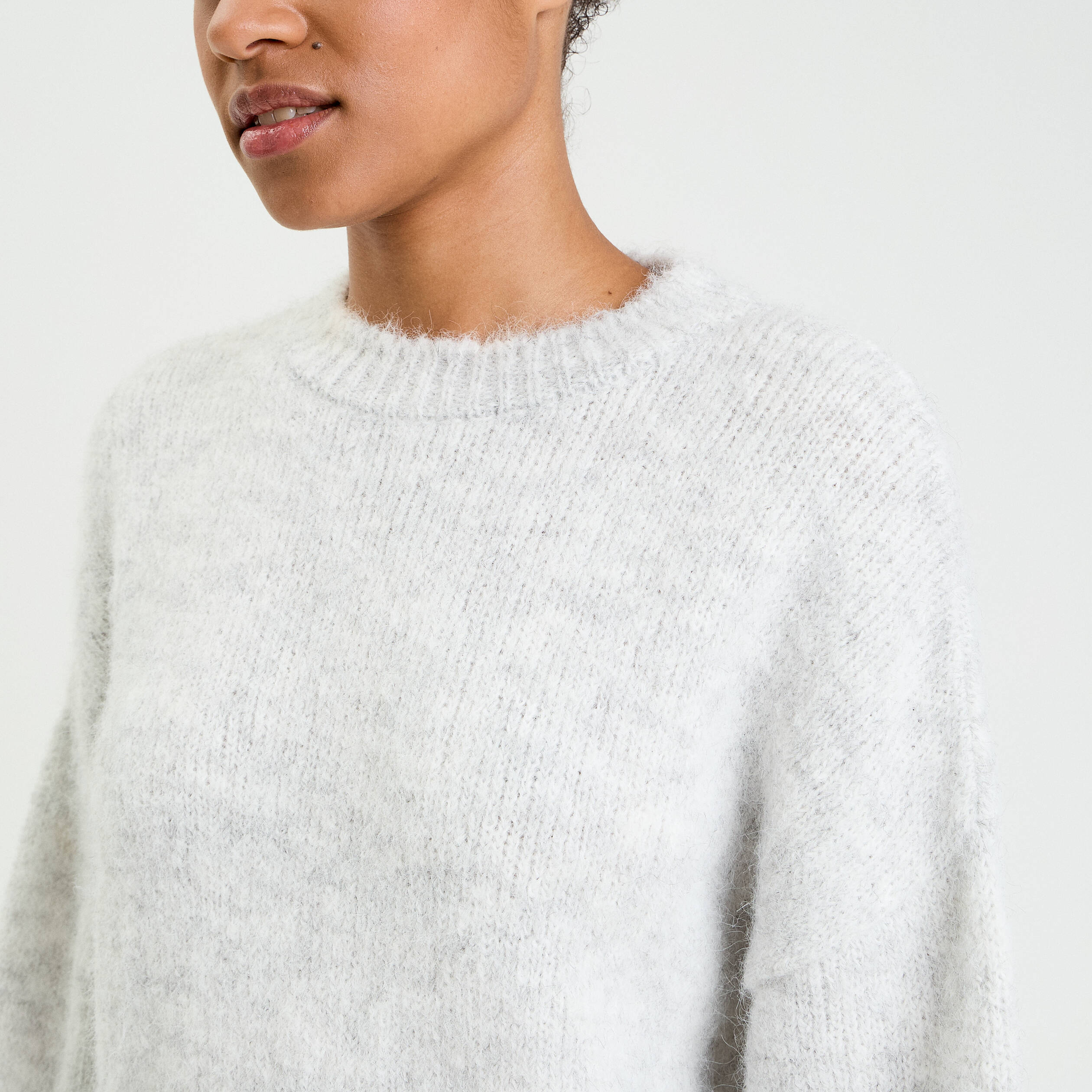 Pull col rond gris clair femme