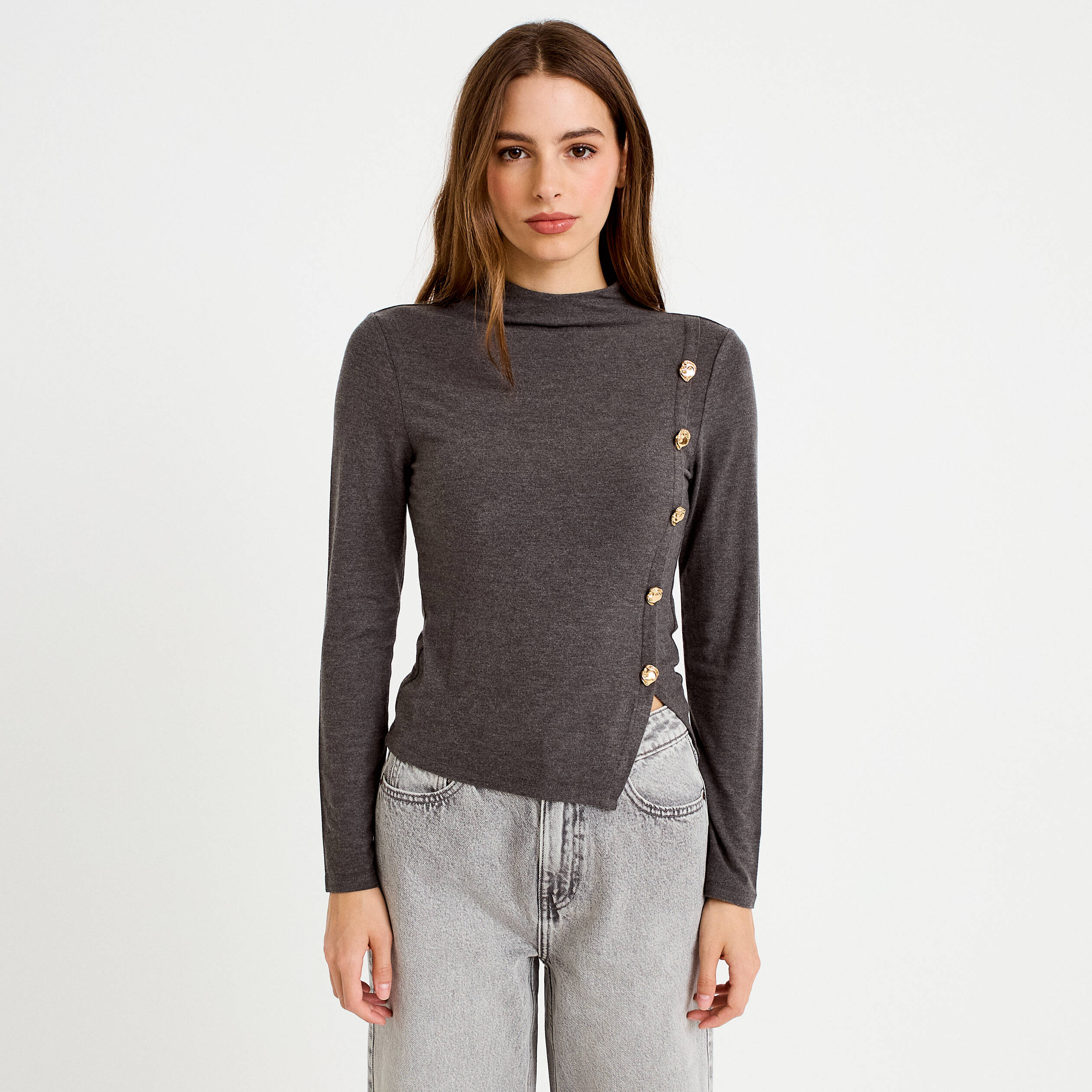 Doudou manches longues ajust&eacute; gris femme