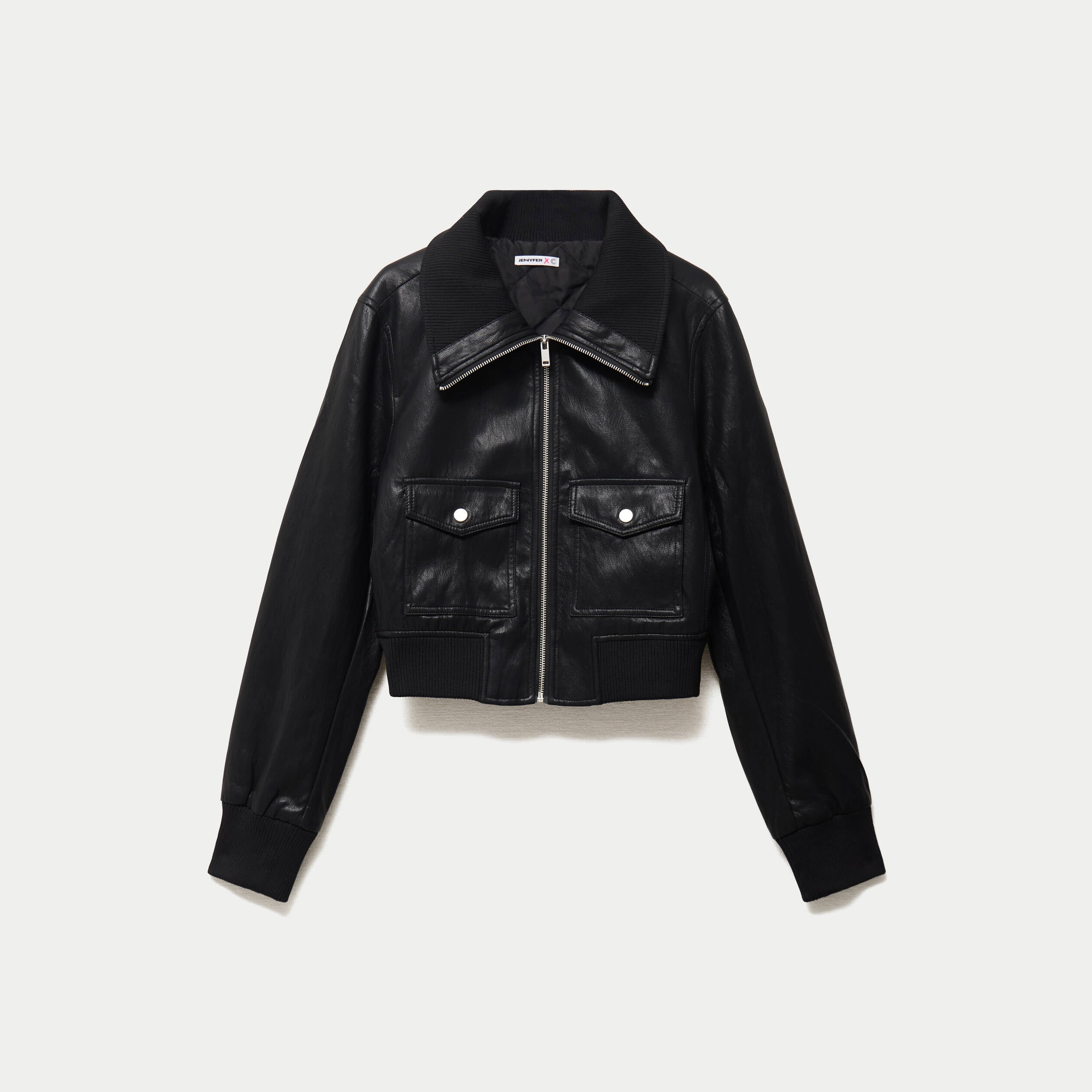 Bomber ajust&eacute; cropped similicuir noir femme