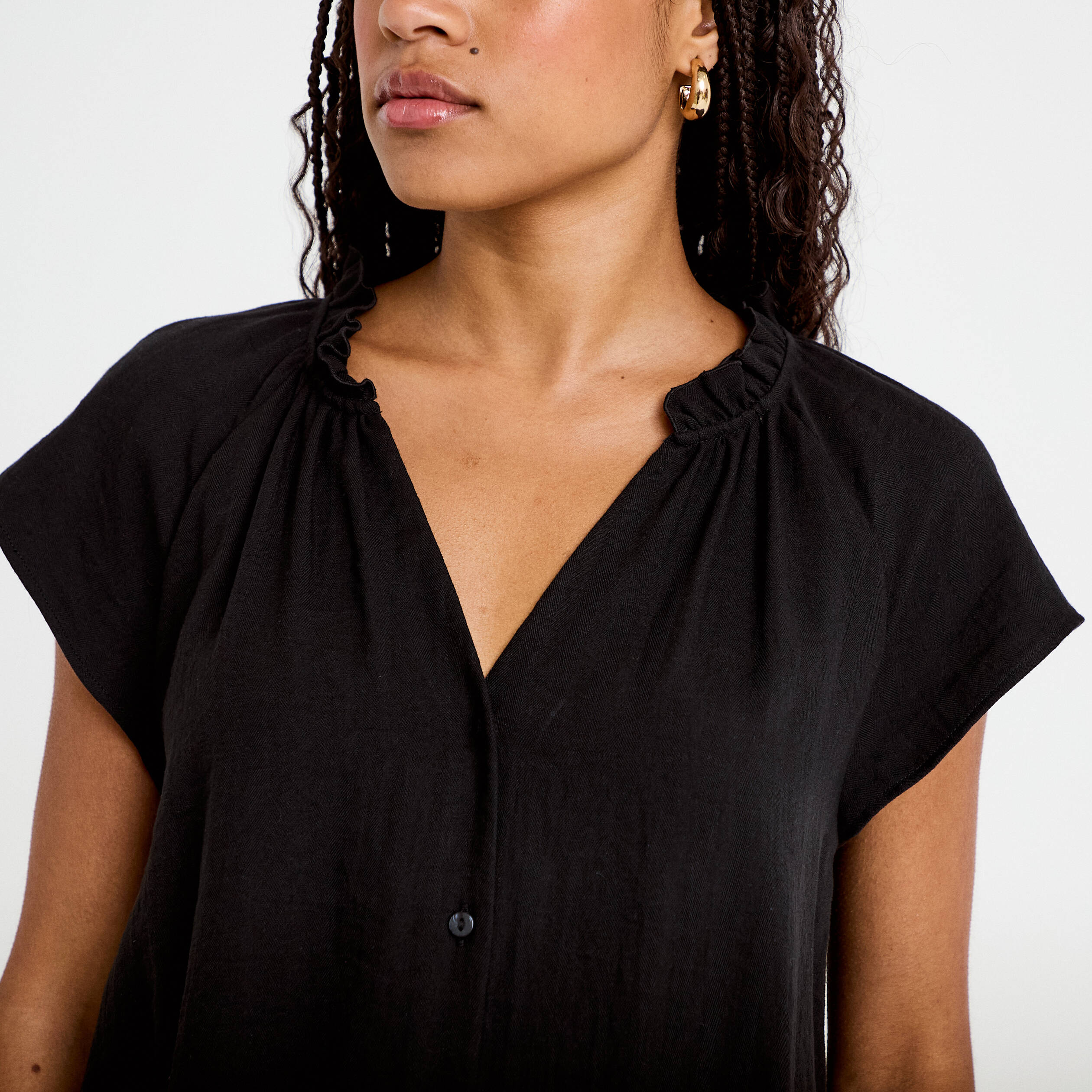 Blouse ample col v manches courtes noir femme
