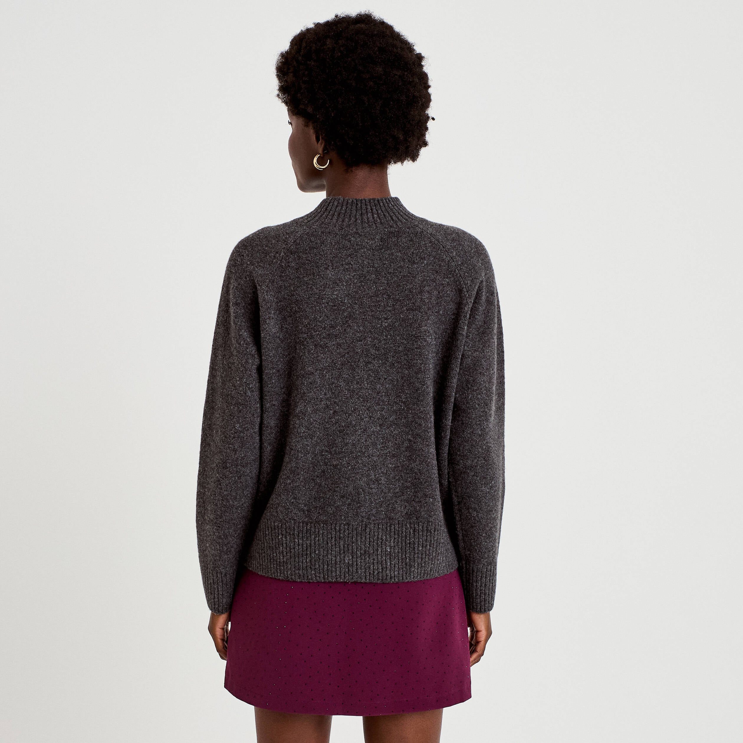 Pull col montant manches longues gris fonc&eacute; femme