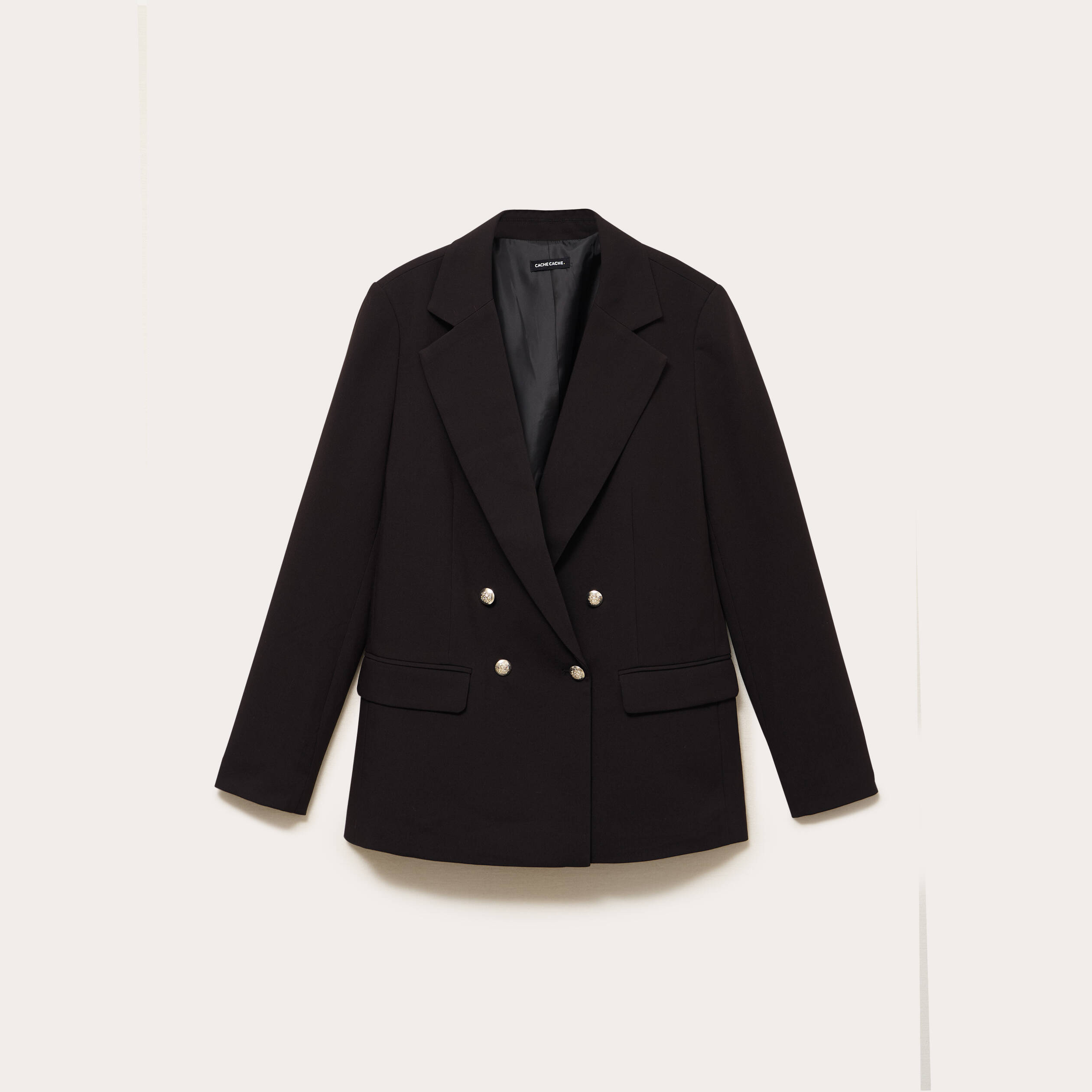 Blazer col tailleur manches longues noir femme