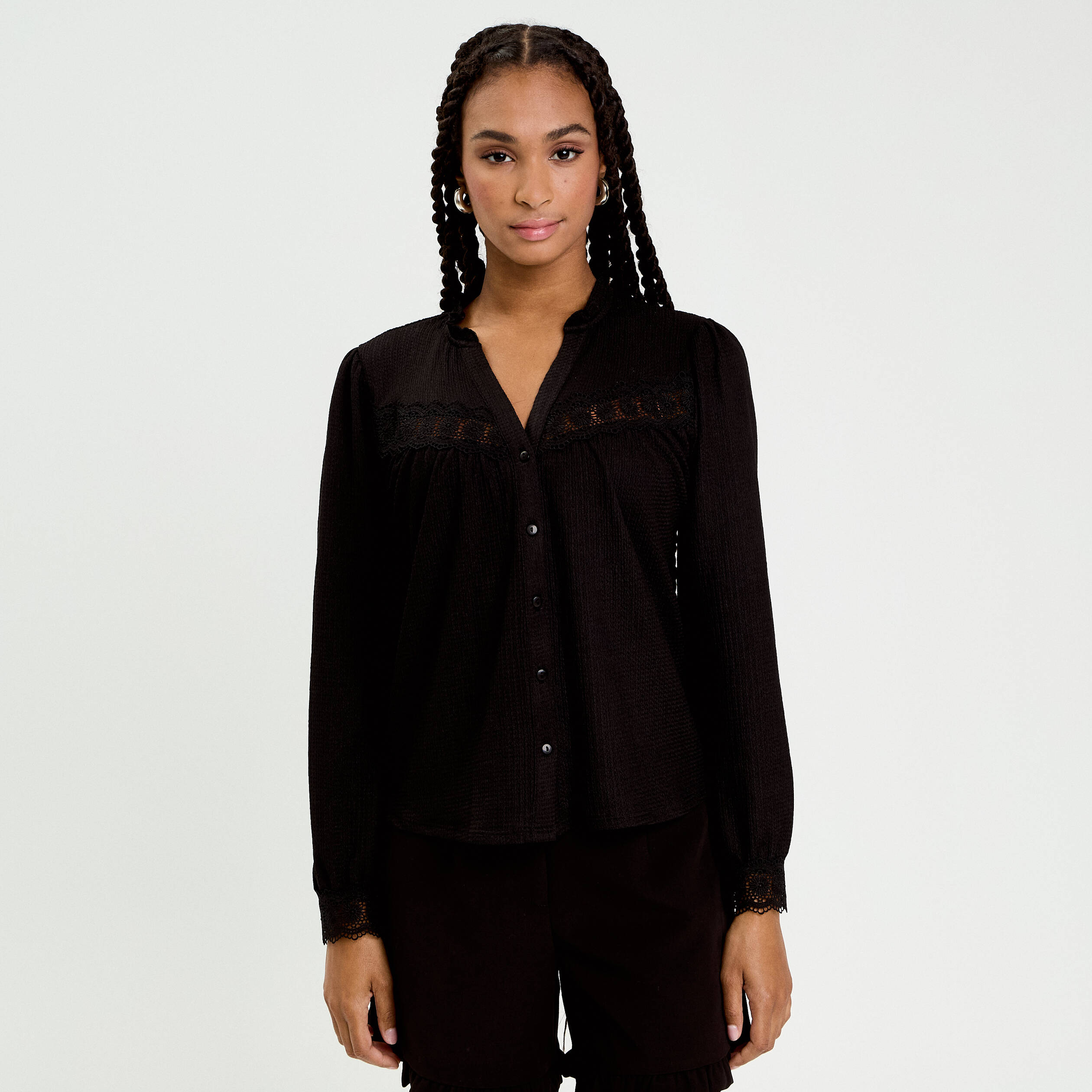 Blouse maille relief&eacute;e noir femme