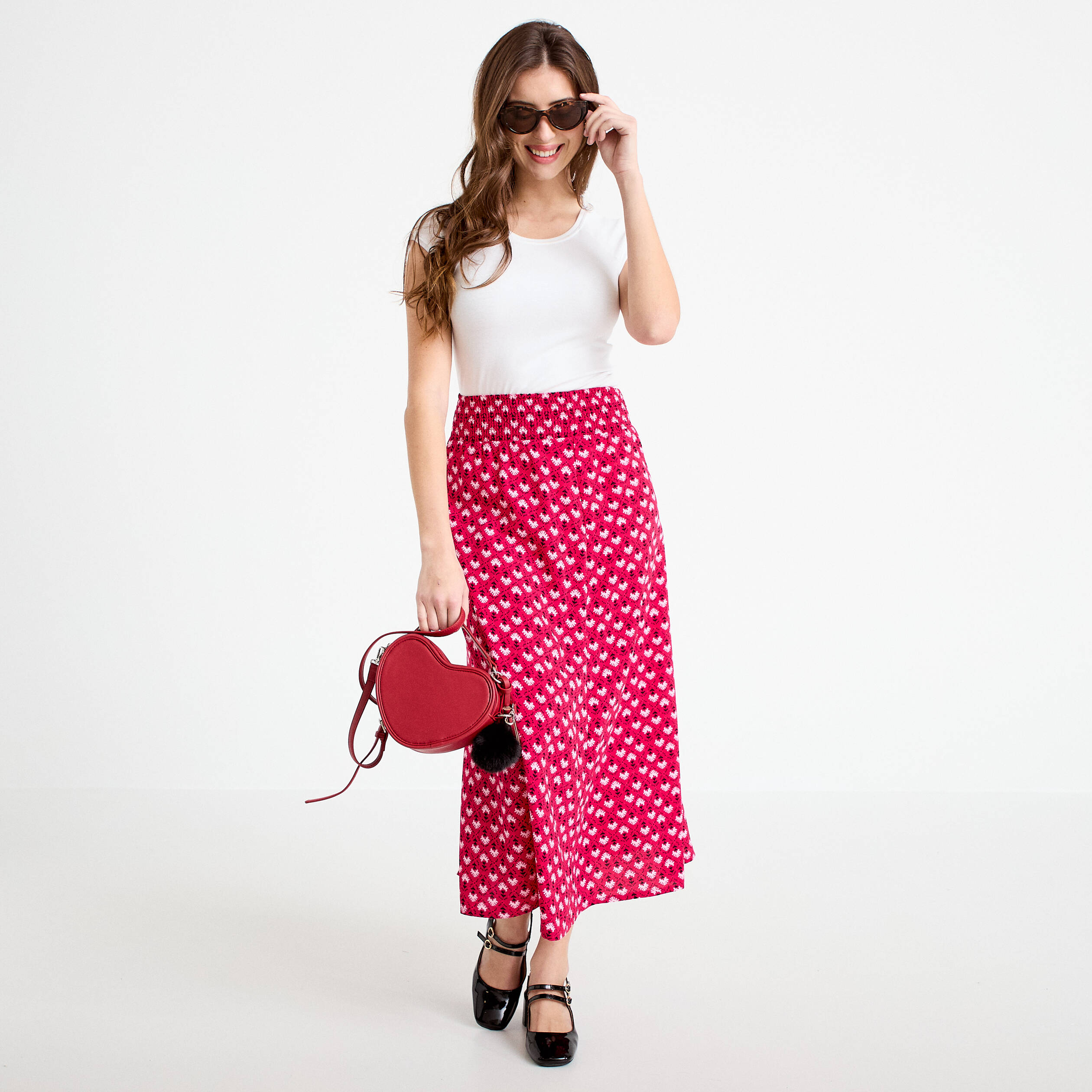 Jupe longue fluide rose cerise femme
