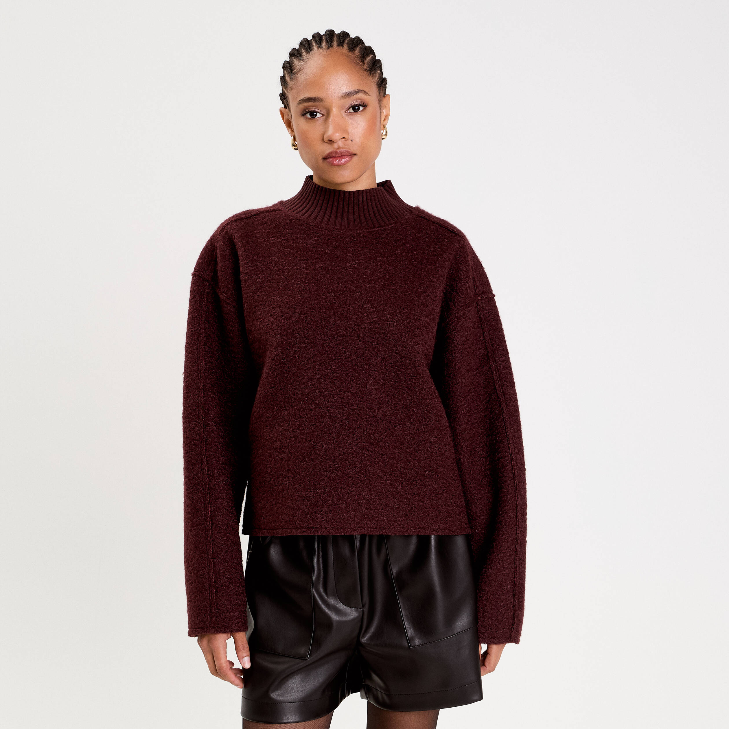 Sweat col montant rouge fonc&eacute; femme