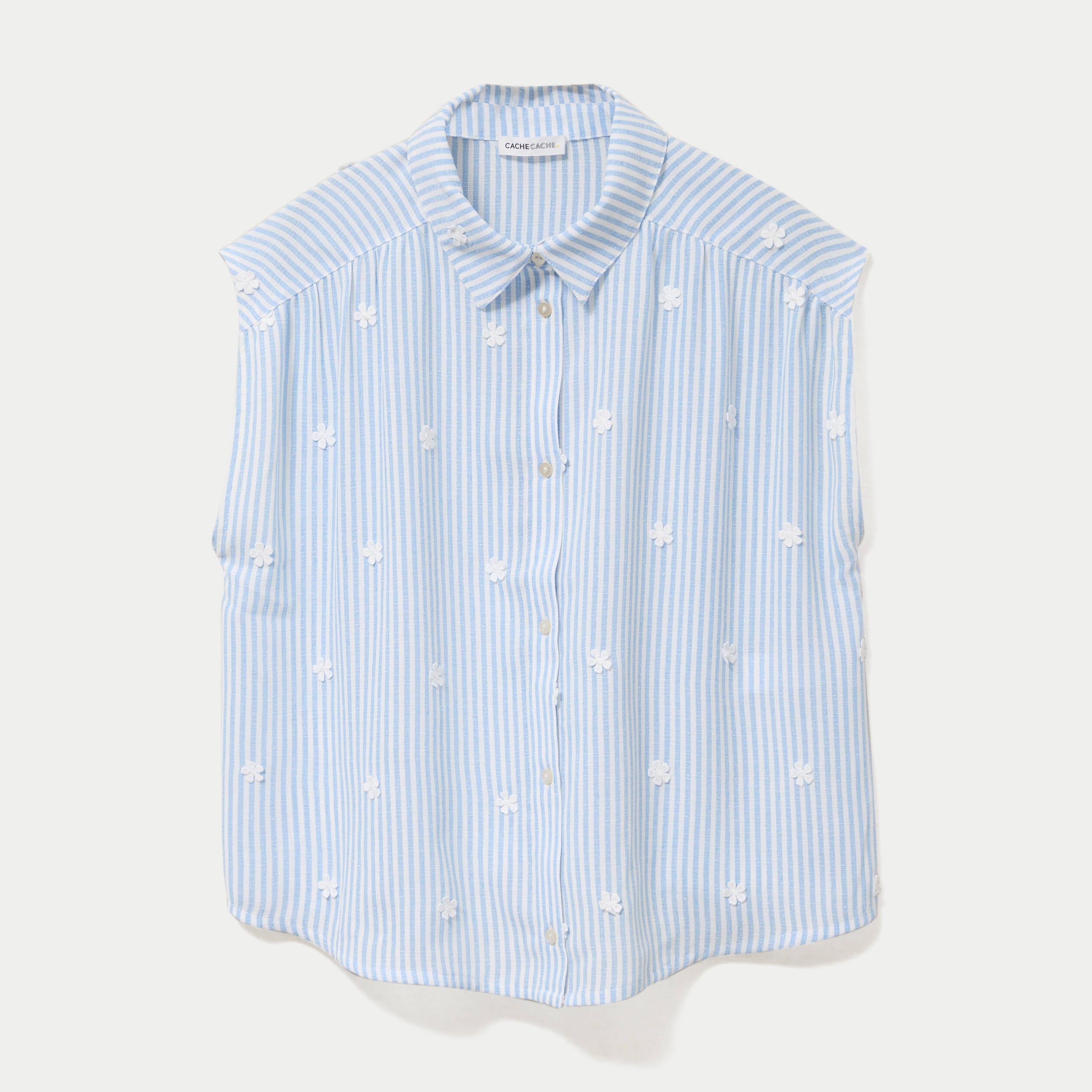 Blouse sans manches col classique bleu femme