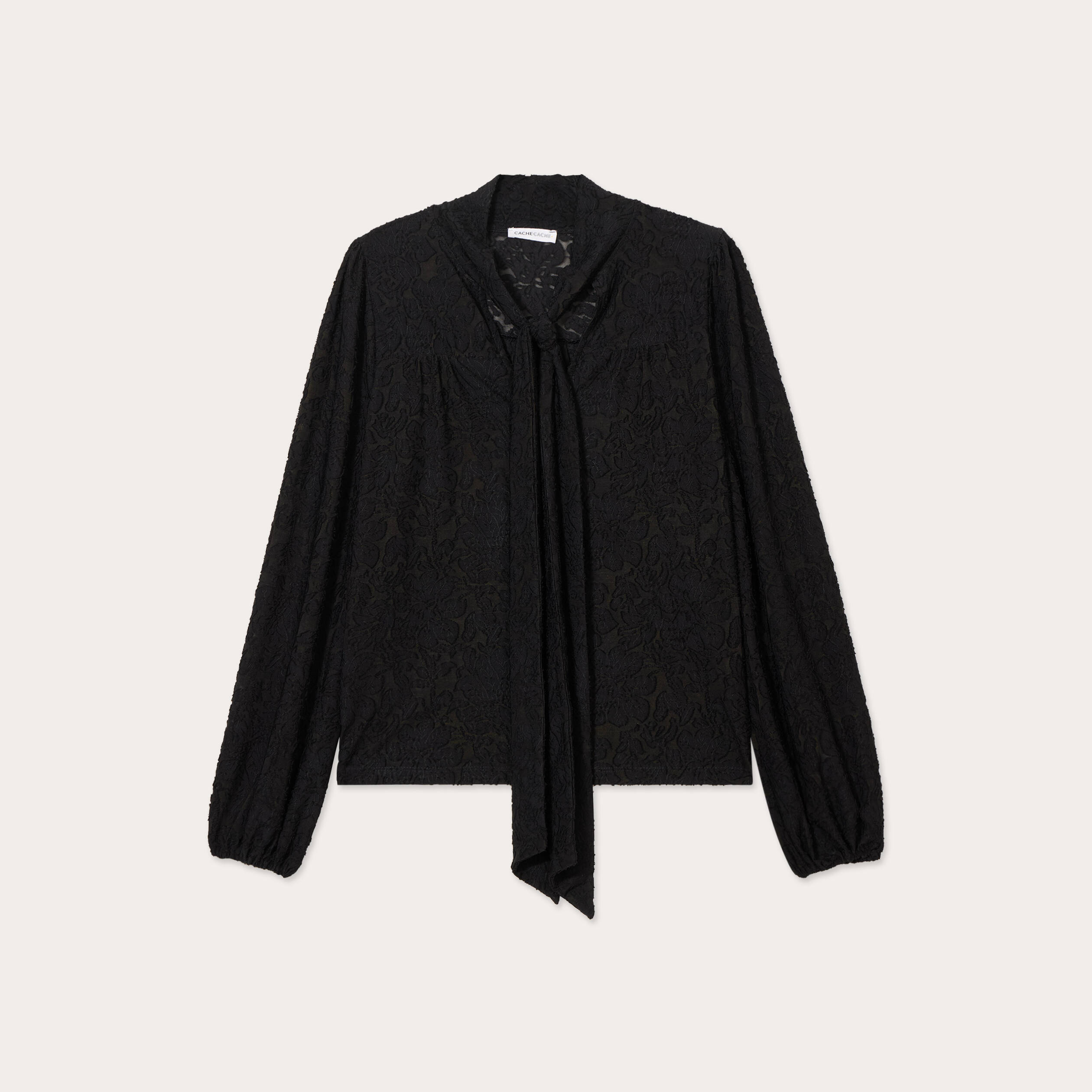 Blouse col lavalli&egrave;re noir femme
