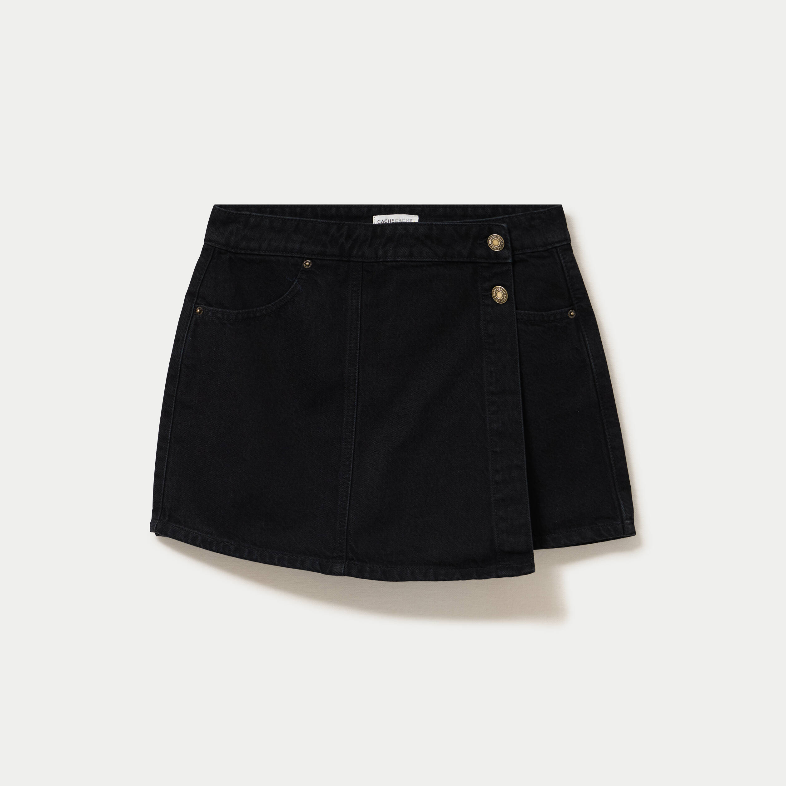 Jupe-short trap&egrave;ze en jean denim noir femme