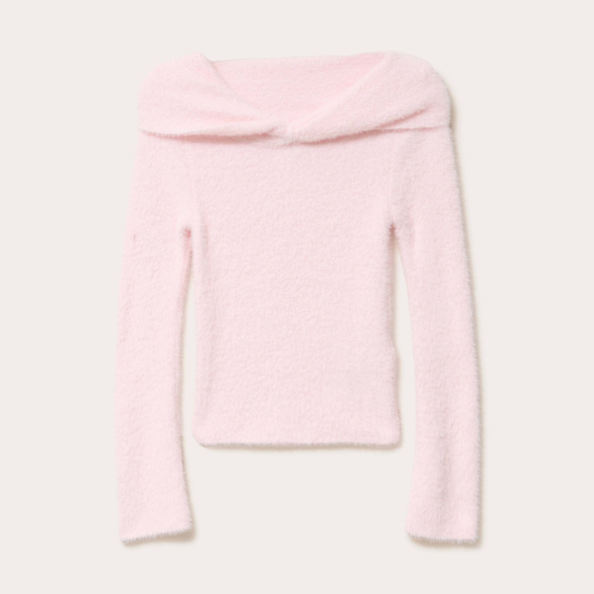 Pull ajust&eacute; col bardot manches longues rose clair femme