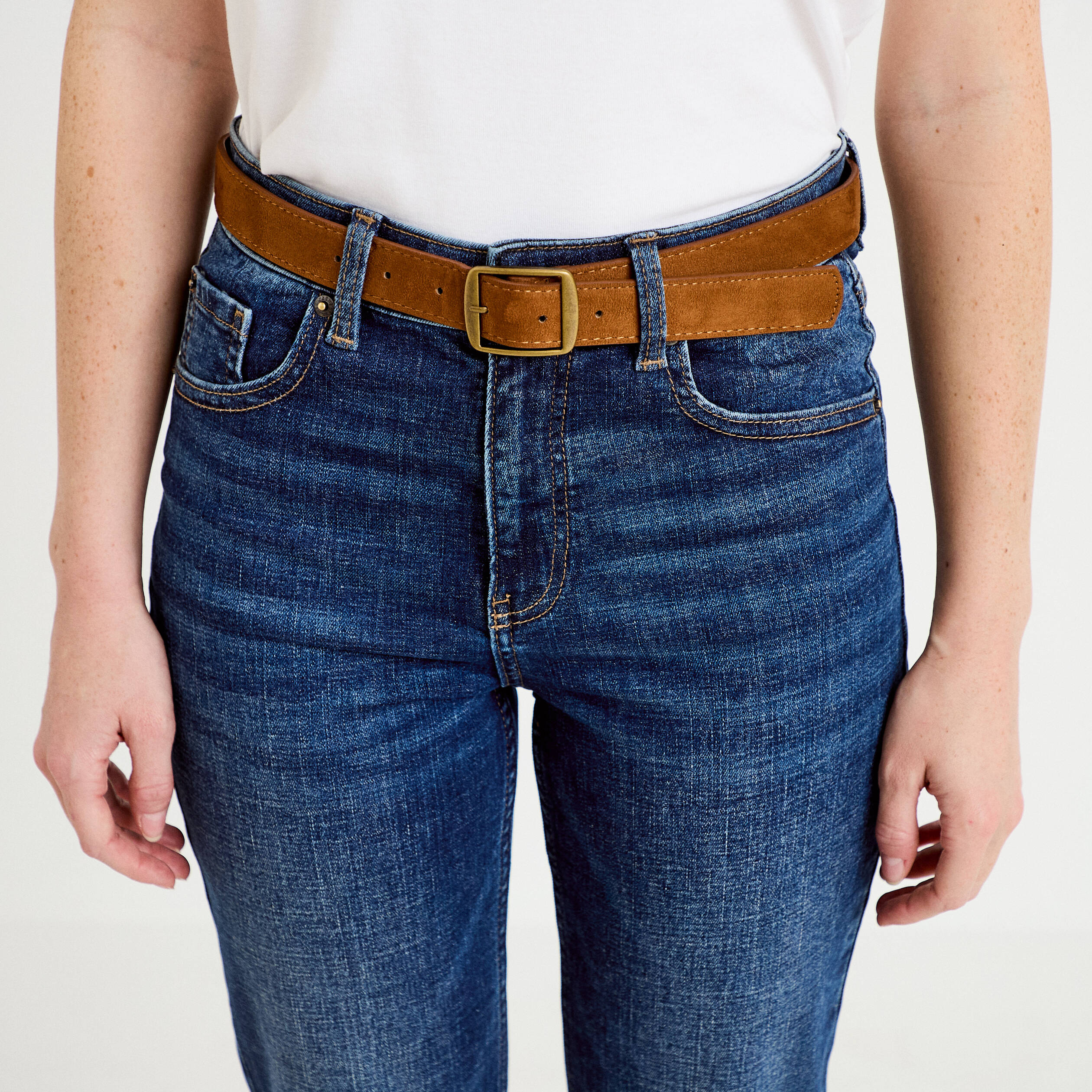 Jean bootcut avec ceinture amovible denim stone femme