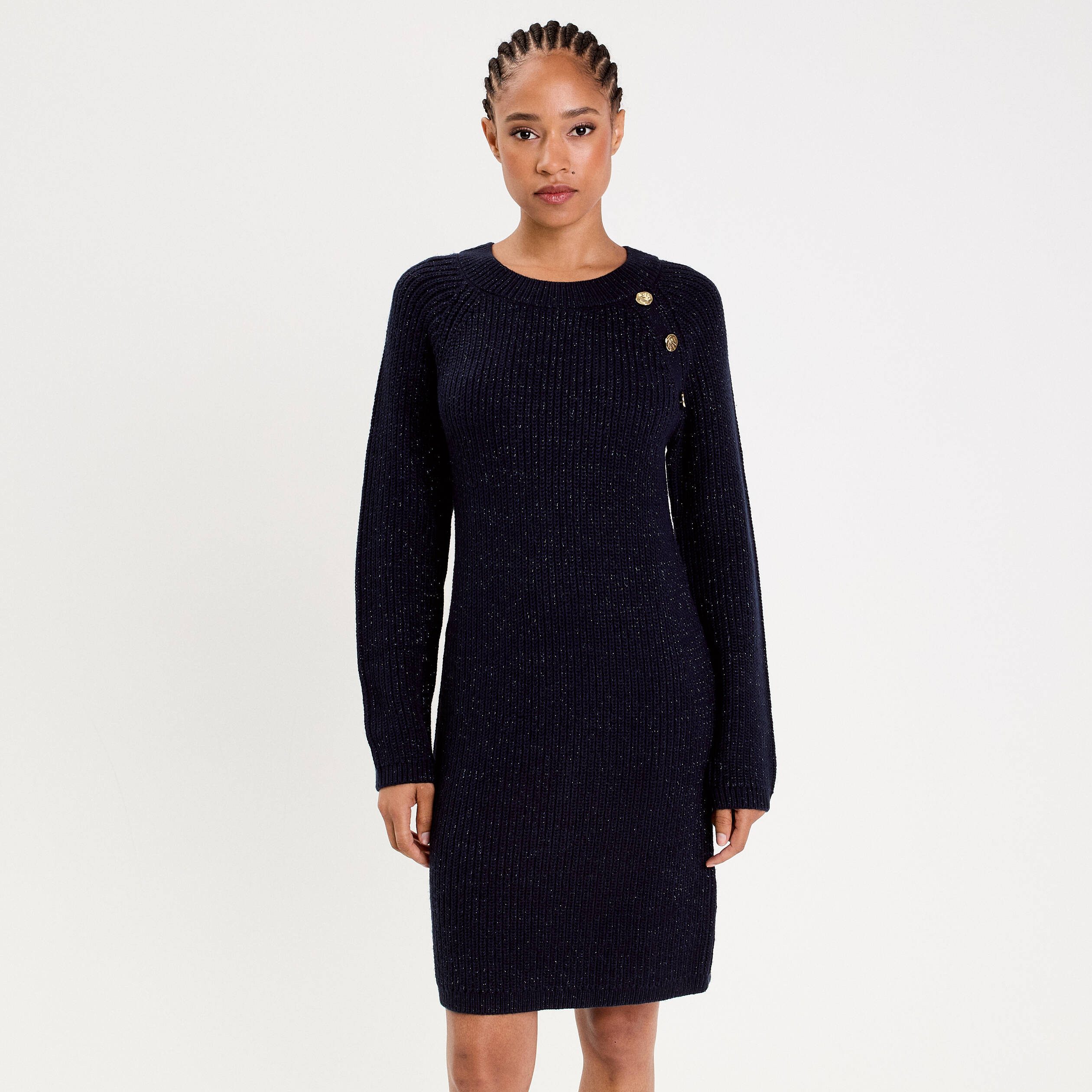 Robe pull d&eacute;tails de boutons bleu marine femme