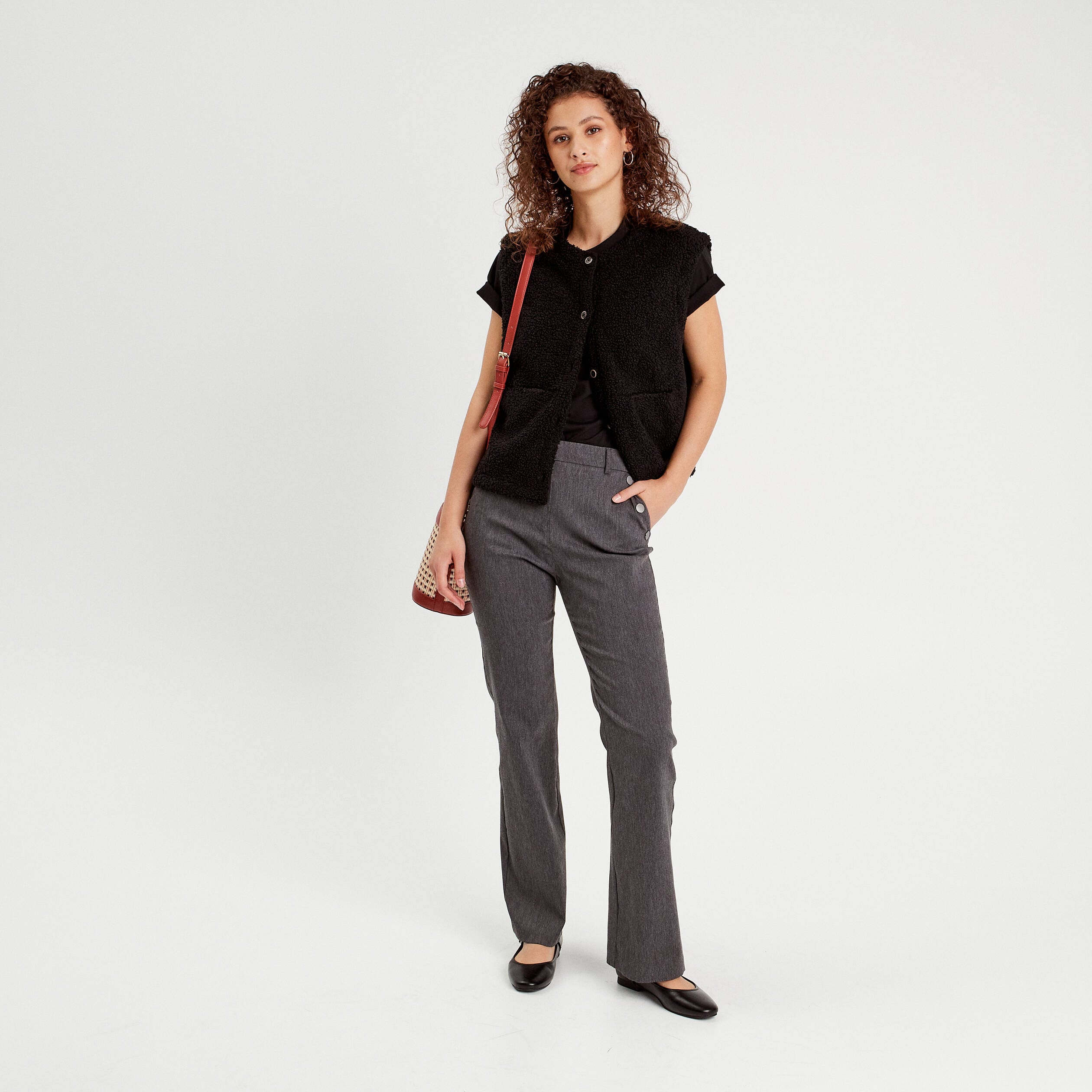 Pantalon flare pont gris fonc&eacute; femme
