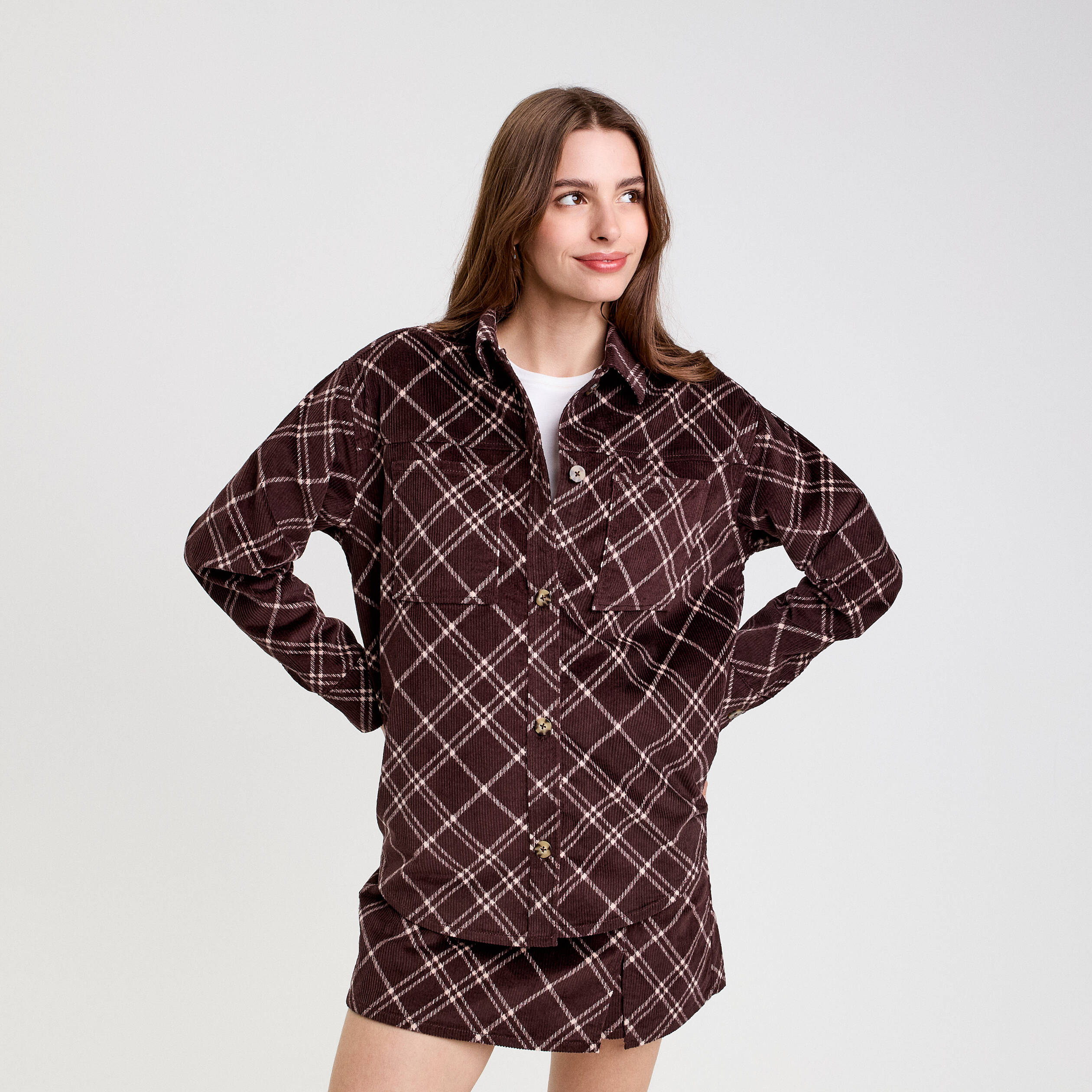 Chemise oversize en velours marron chocolat femme