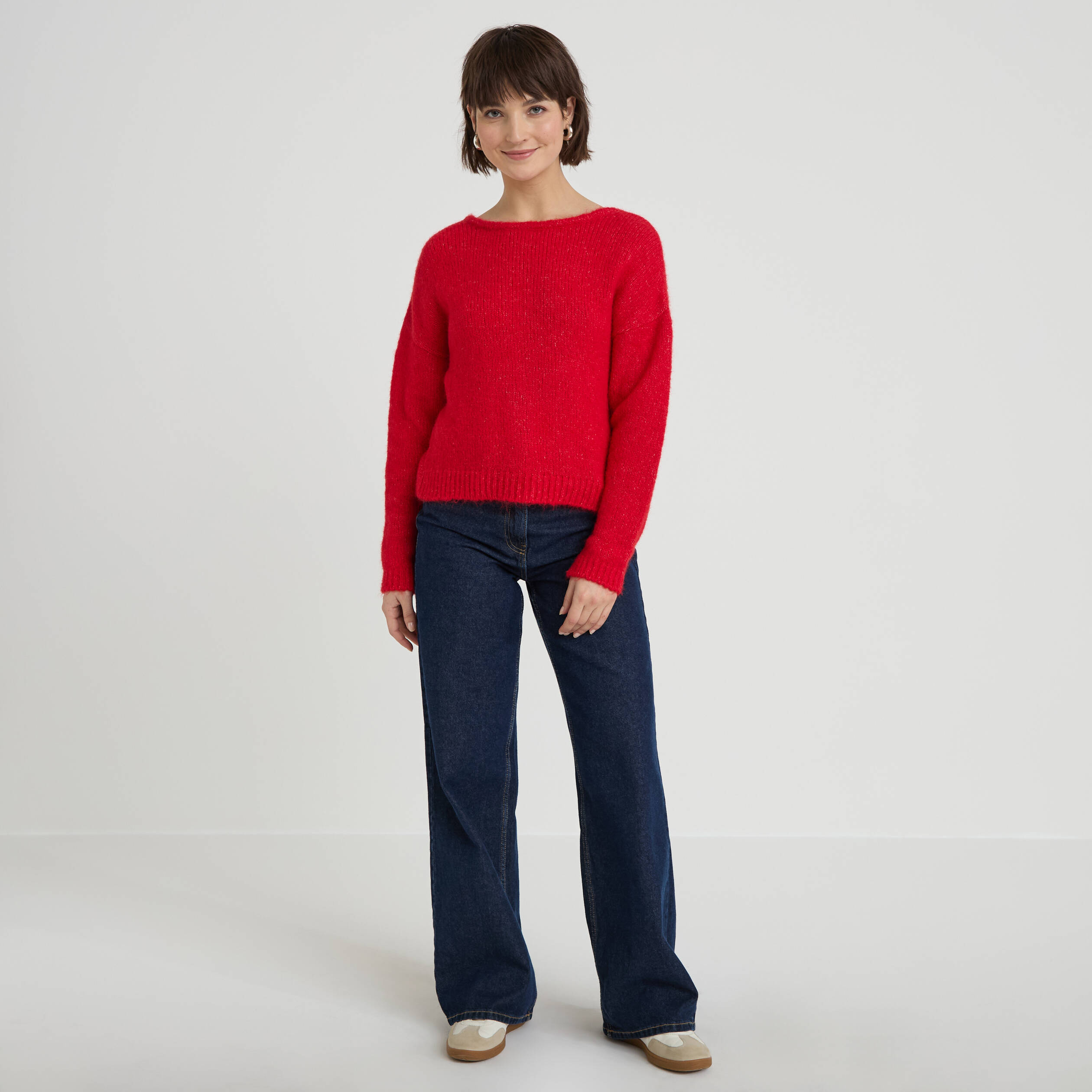 Pull d&eacute;collet&eacute; dos rouge femme