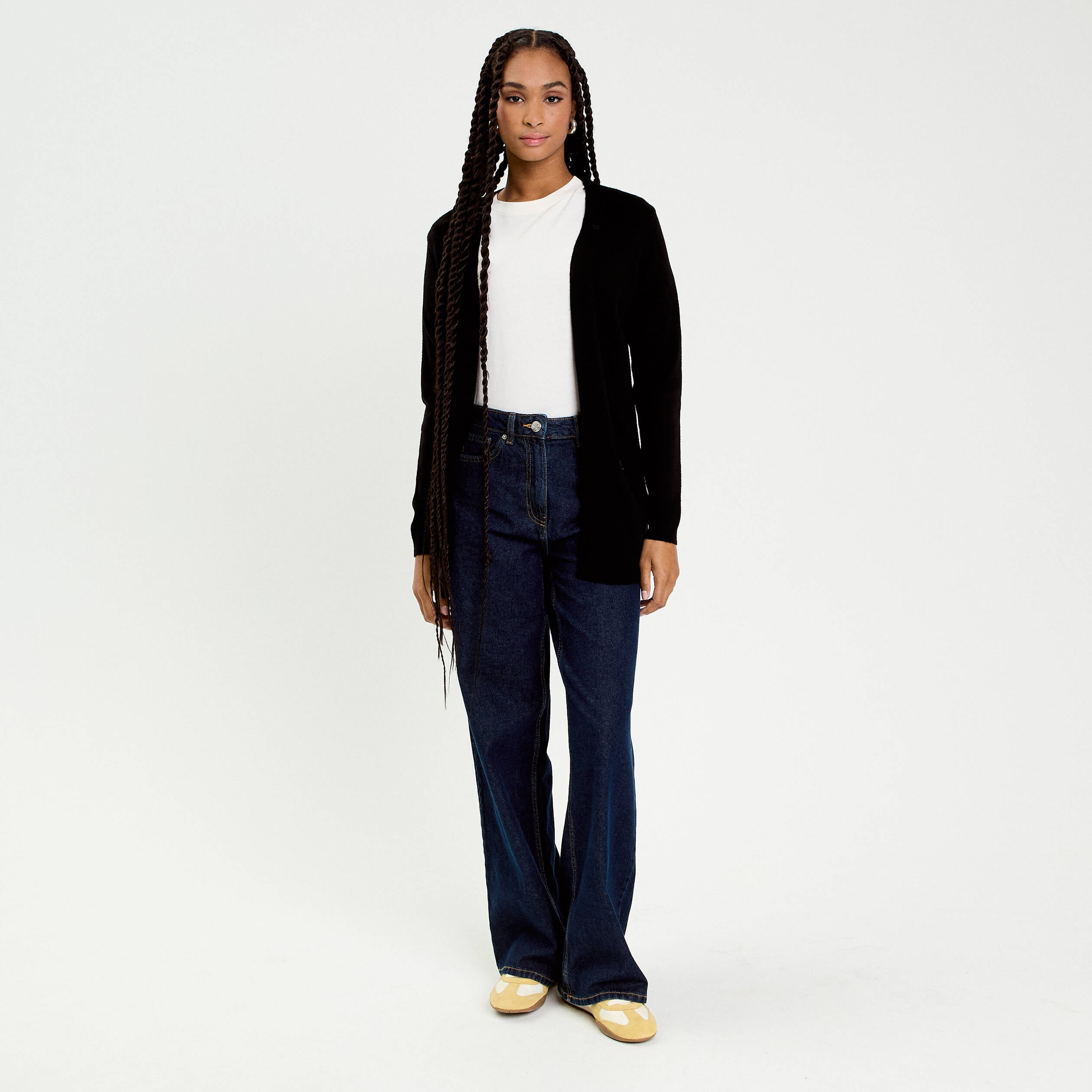 Jeans wide leg taille haute denim blue black femme