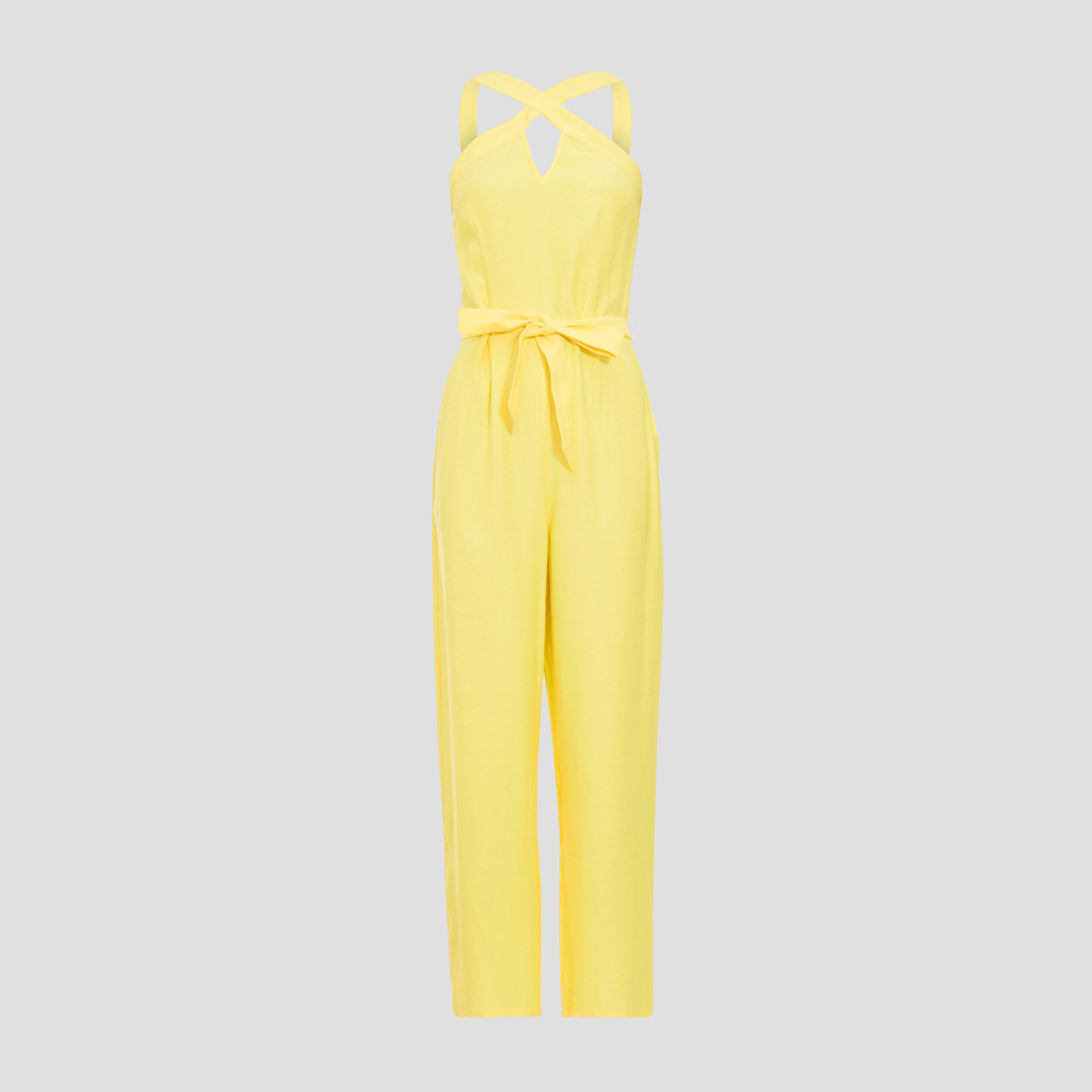 Combinaison pantalon jambes larges jaune fluo femme